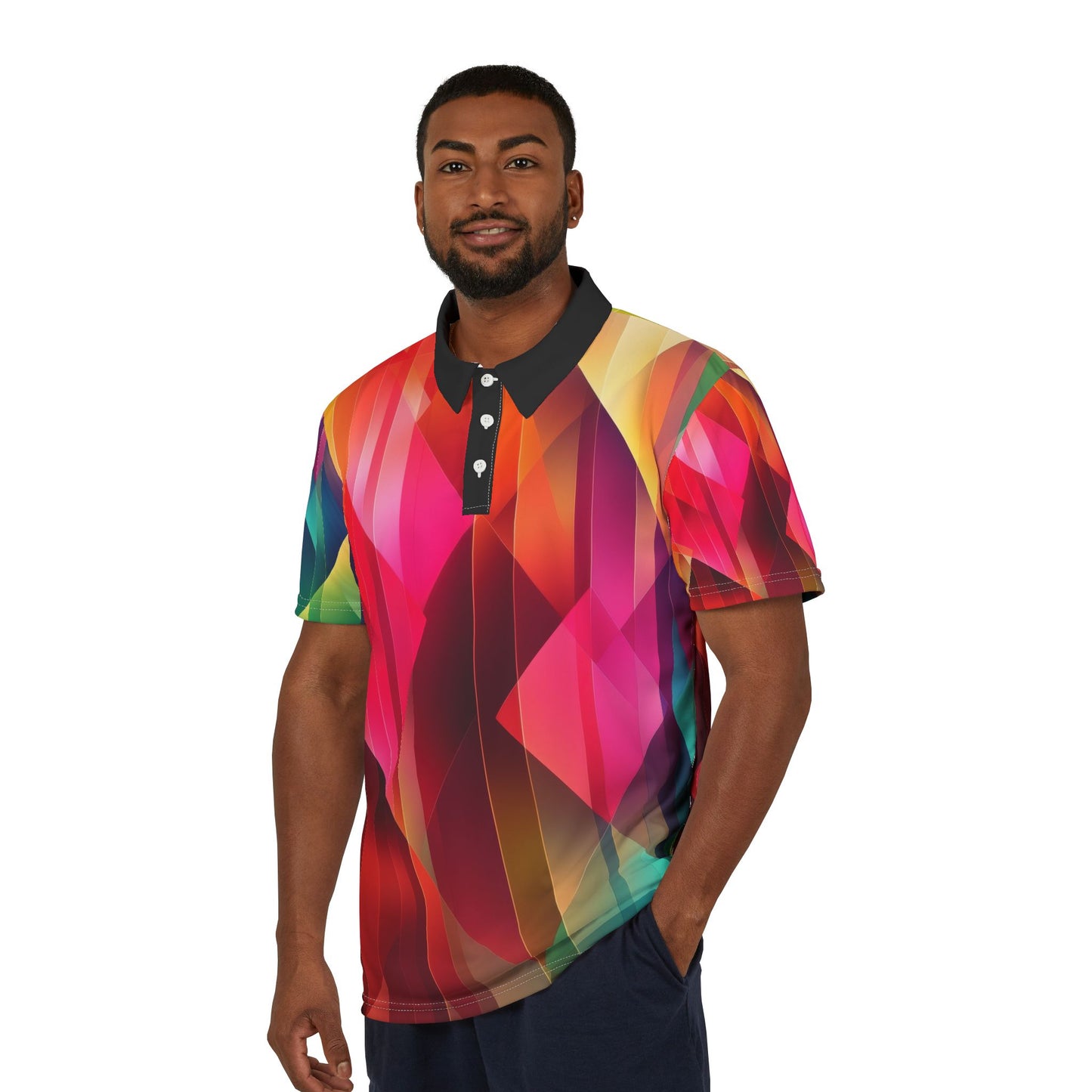 Vibrant Geometric Unisex Polo Shirt - Colorful Abstract Design for Casual Style