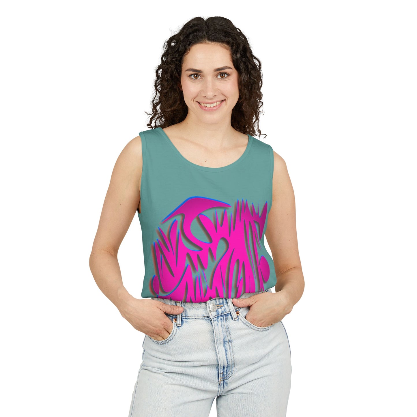 Vibrant Unisex Garment-Dyed Tank Top with Abstract Design