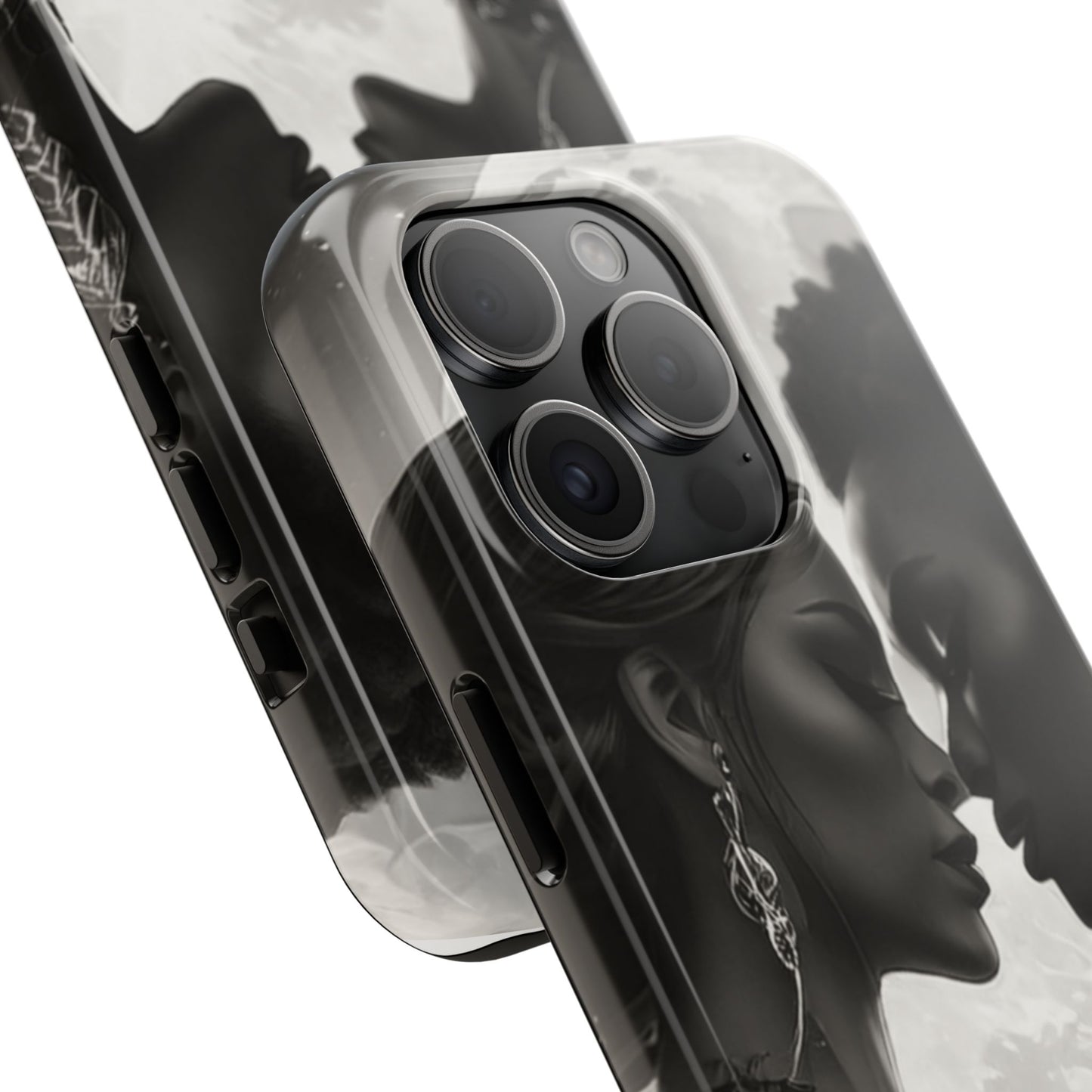 Elegant Black & White Phone Case with Dual Silhouette Design