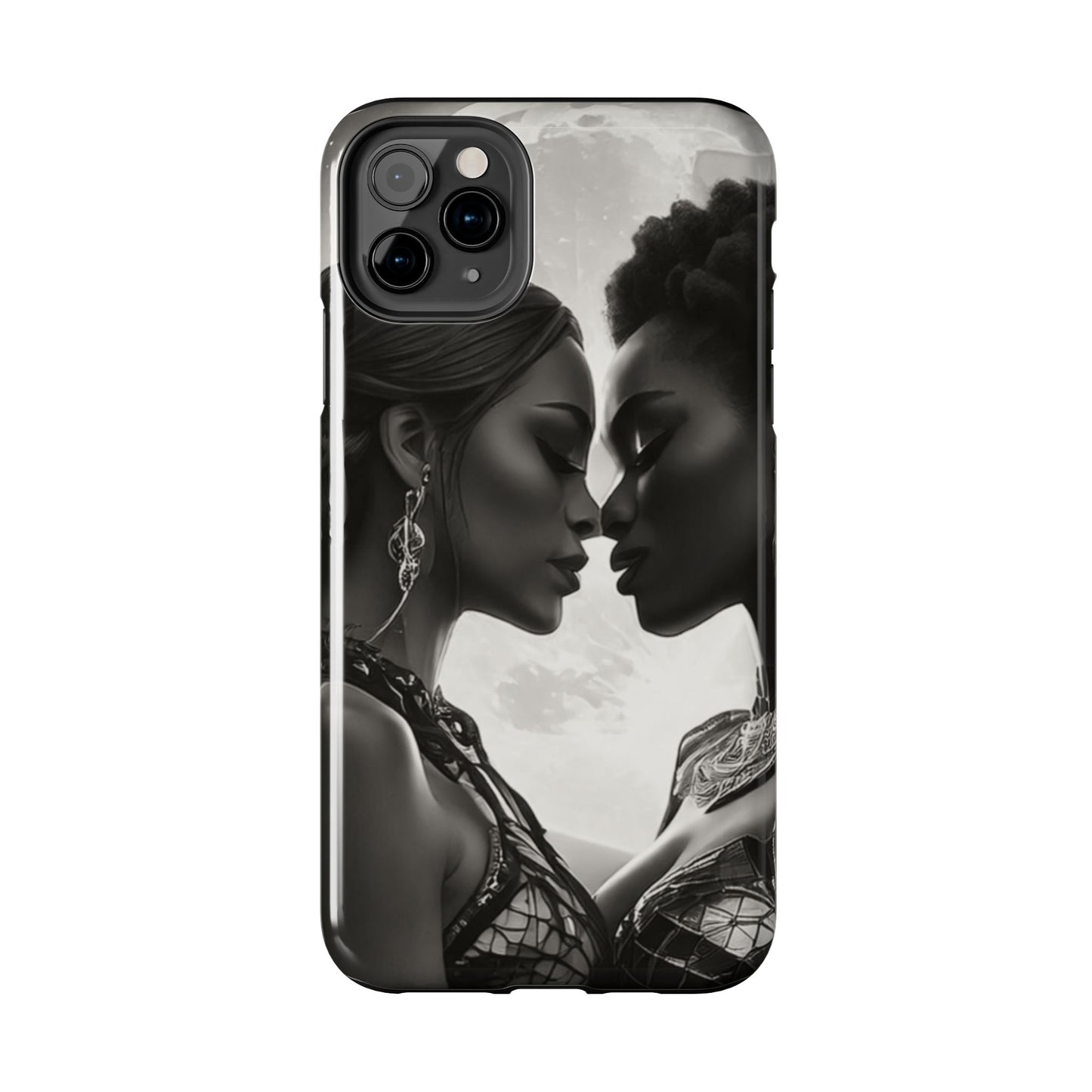 Elegant Black & White Phone Case with Dual Silhouette Design