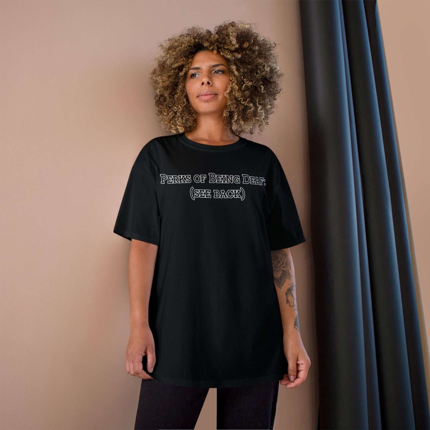 Perks of Being Deaf Champion T-Shirt, Funny Deaf Apparel, Deaf Awareness Shirt, Unique Gift for the Deaf Community, Comfortable Everyday Tee