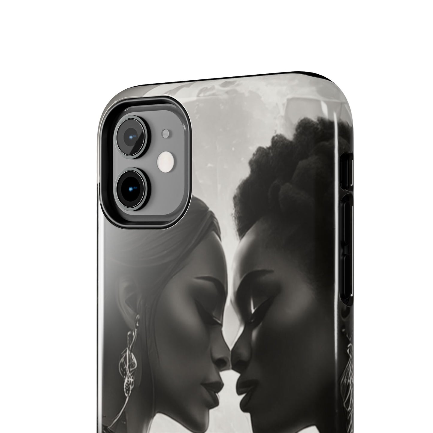 Elegant Black & White Phone Case with Dual Silhouette Design