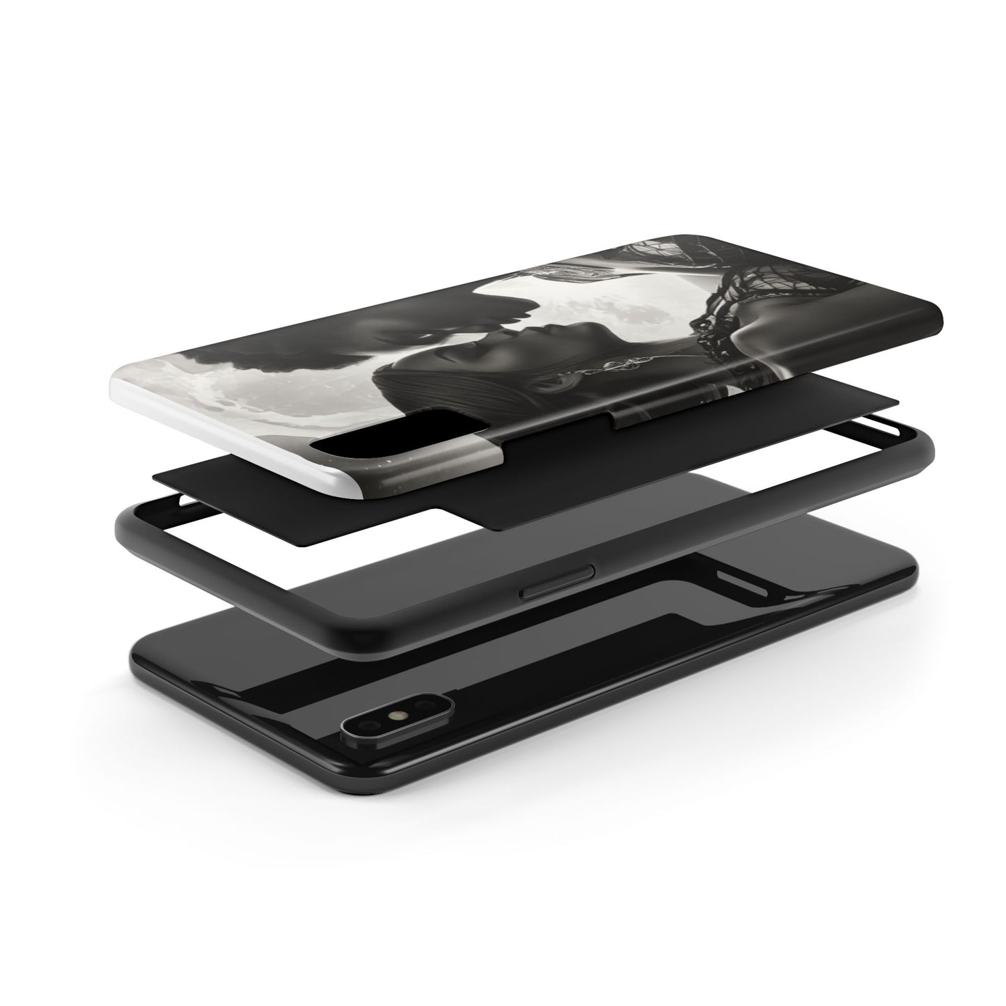 Elegant Black & White Phone Case with Dual Silhouette Design
