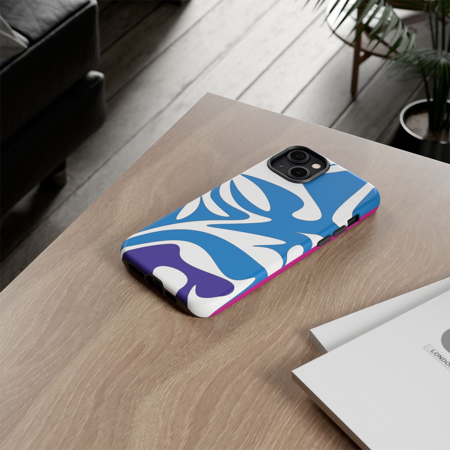 Stylish Tough Phone Case - Blue Abstract Design
