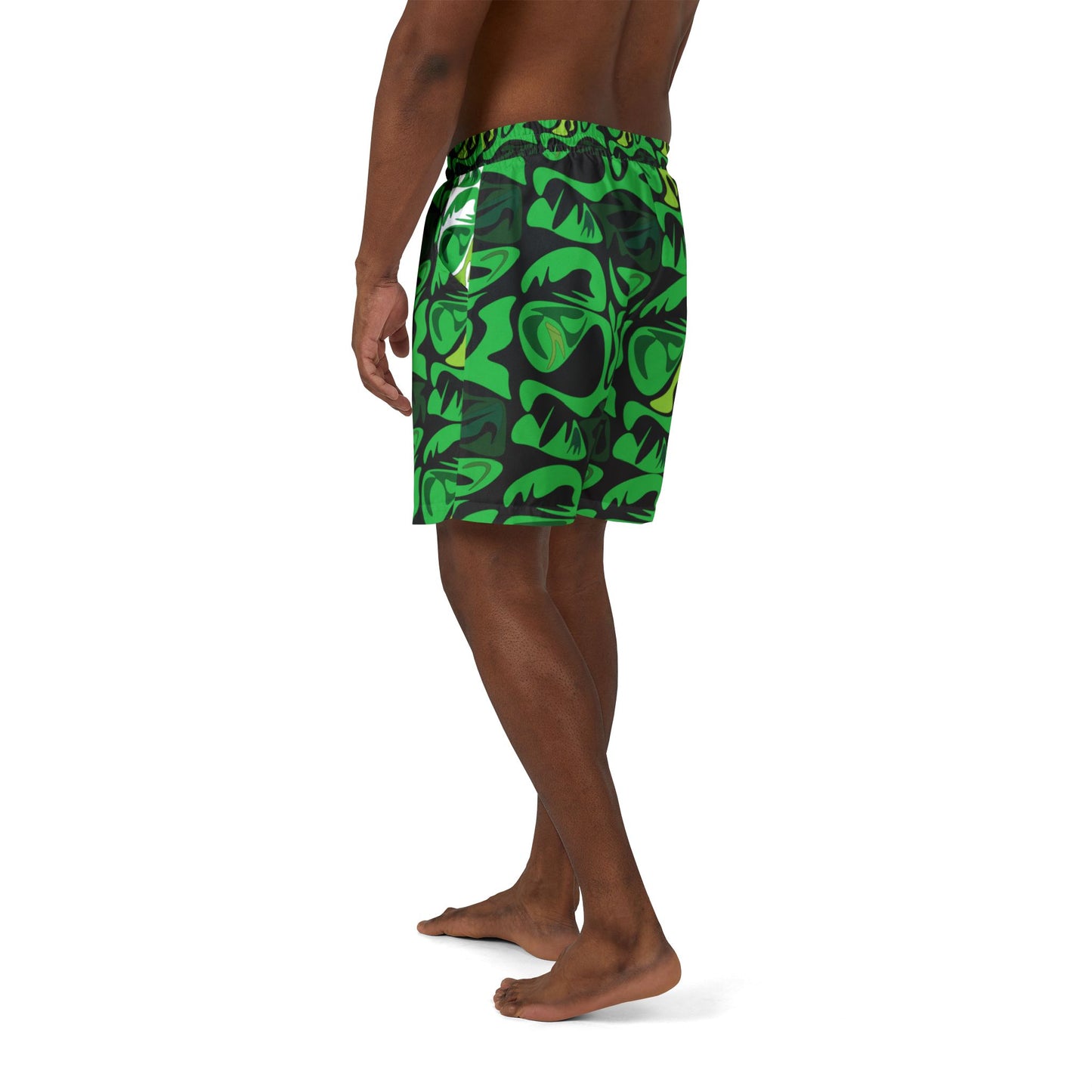 Swim Shorts - Vibrant Green Hand Drawn Design for Beach Days