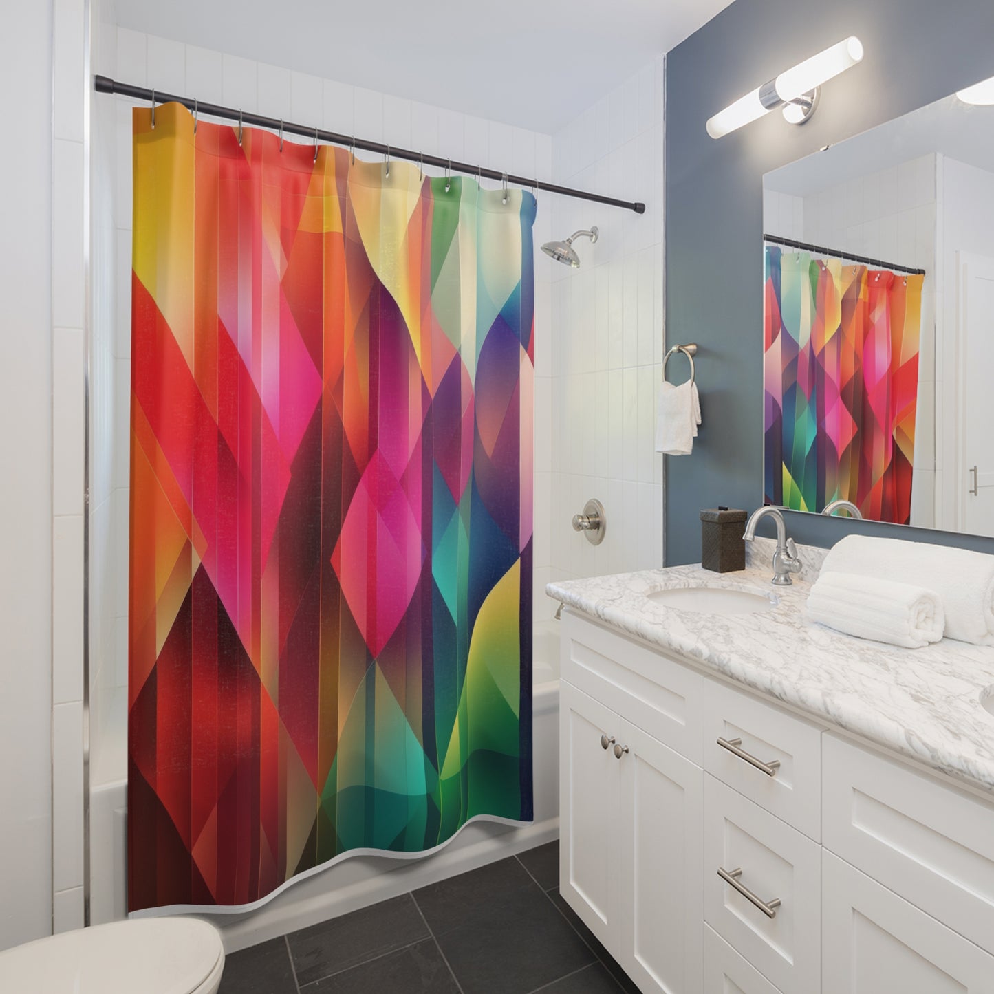 Vibrant Geometric Shower Curtain | Modern Bathroom Decor