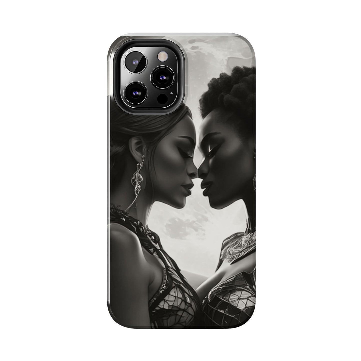 Elegant Black & White Phone Case with Dual Silhouette Design