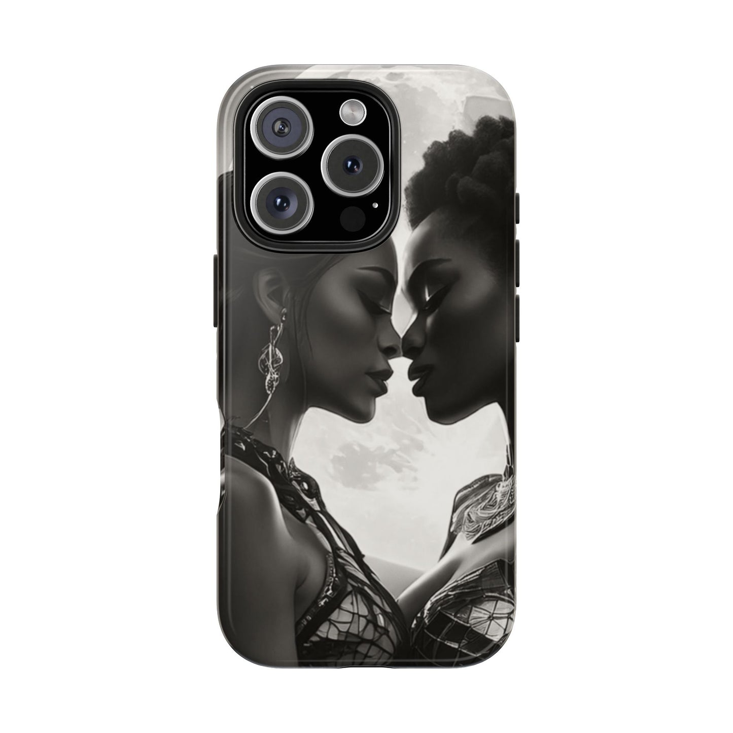 Elegant Black & White Phone Case with Dual Silhouette Design