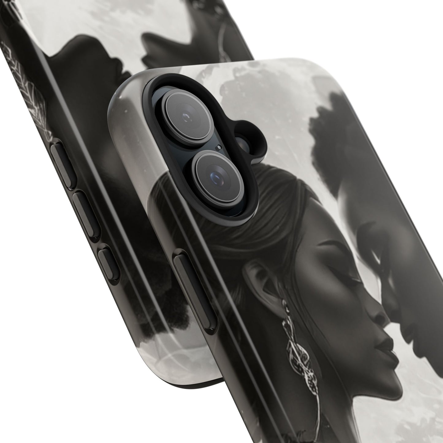 Elegant Black & White Phone Case with Dual Silhouette Design
