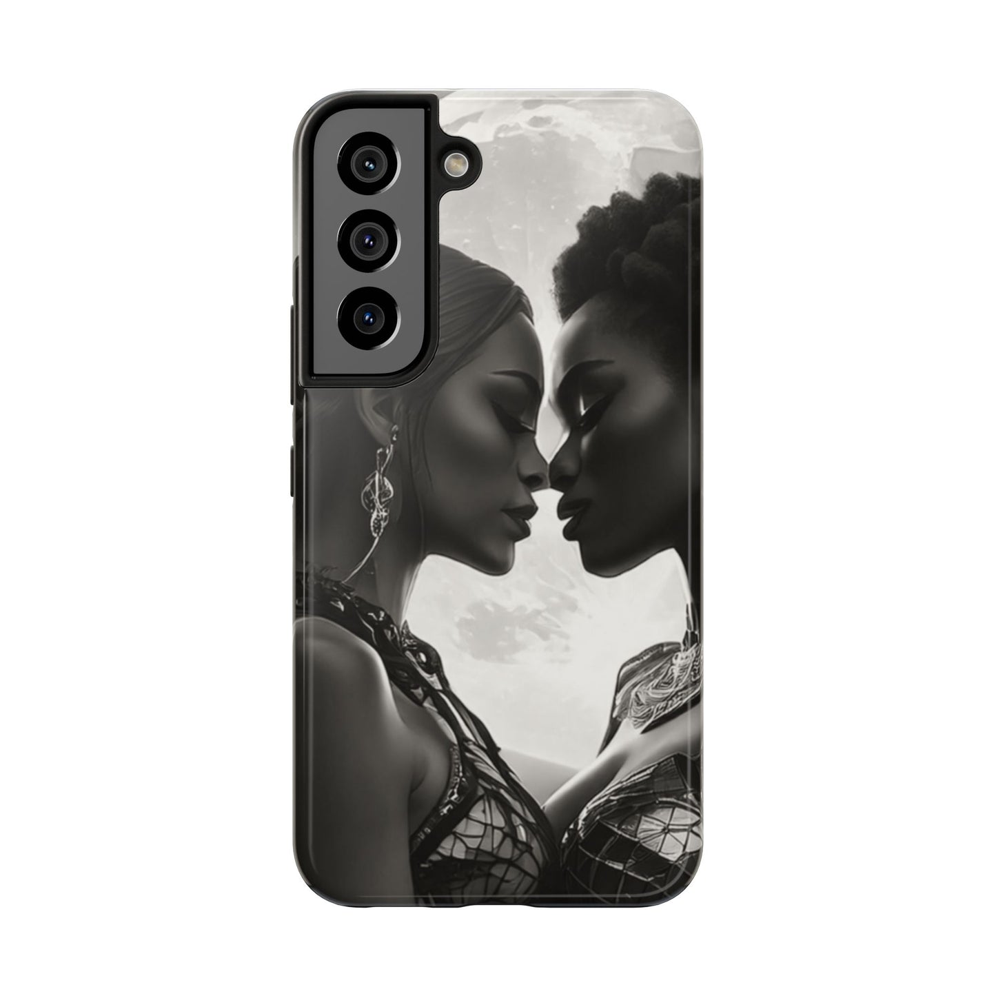 Elegant Black & White Phone Case with Dual Silhouette Design