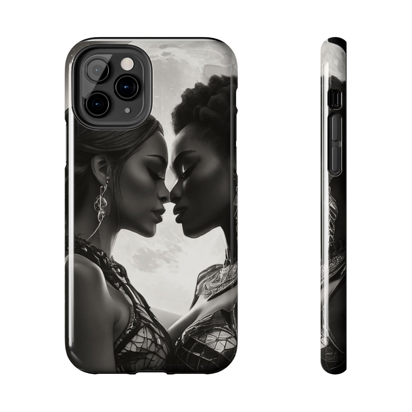 Elegant Black & White Phone Case with Dual Silhouette Design