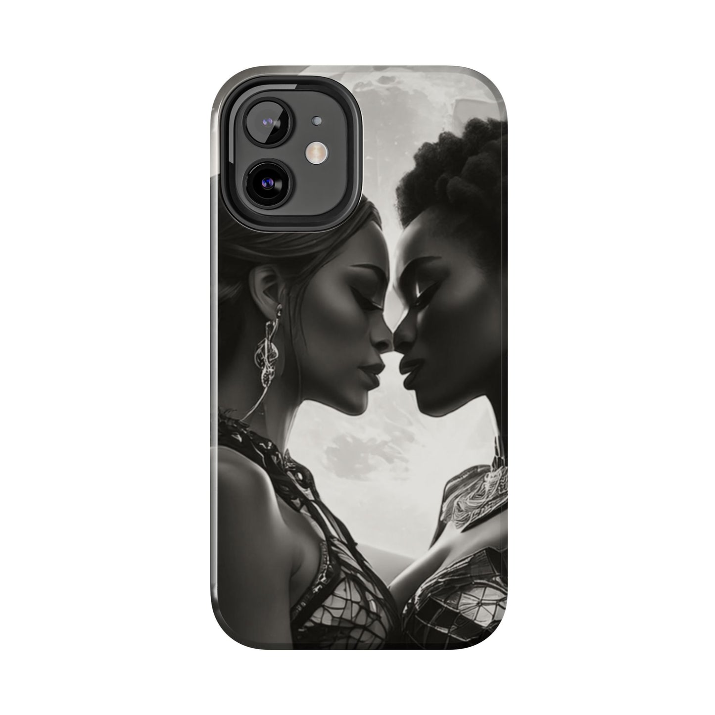 Elegant Black & White Phone Case with Dual Silhouette Design