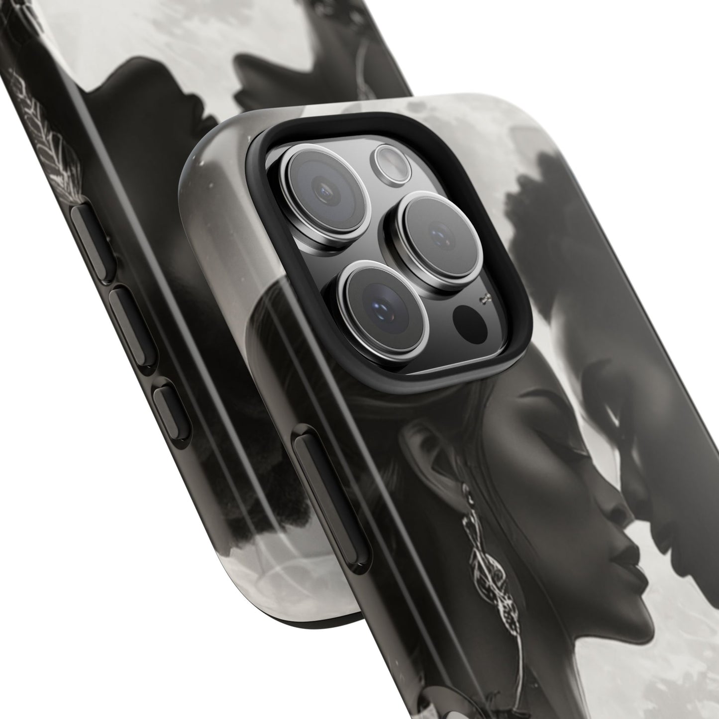 Elegant Black & White Phone Case with Dual Silhouette Design