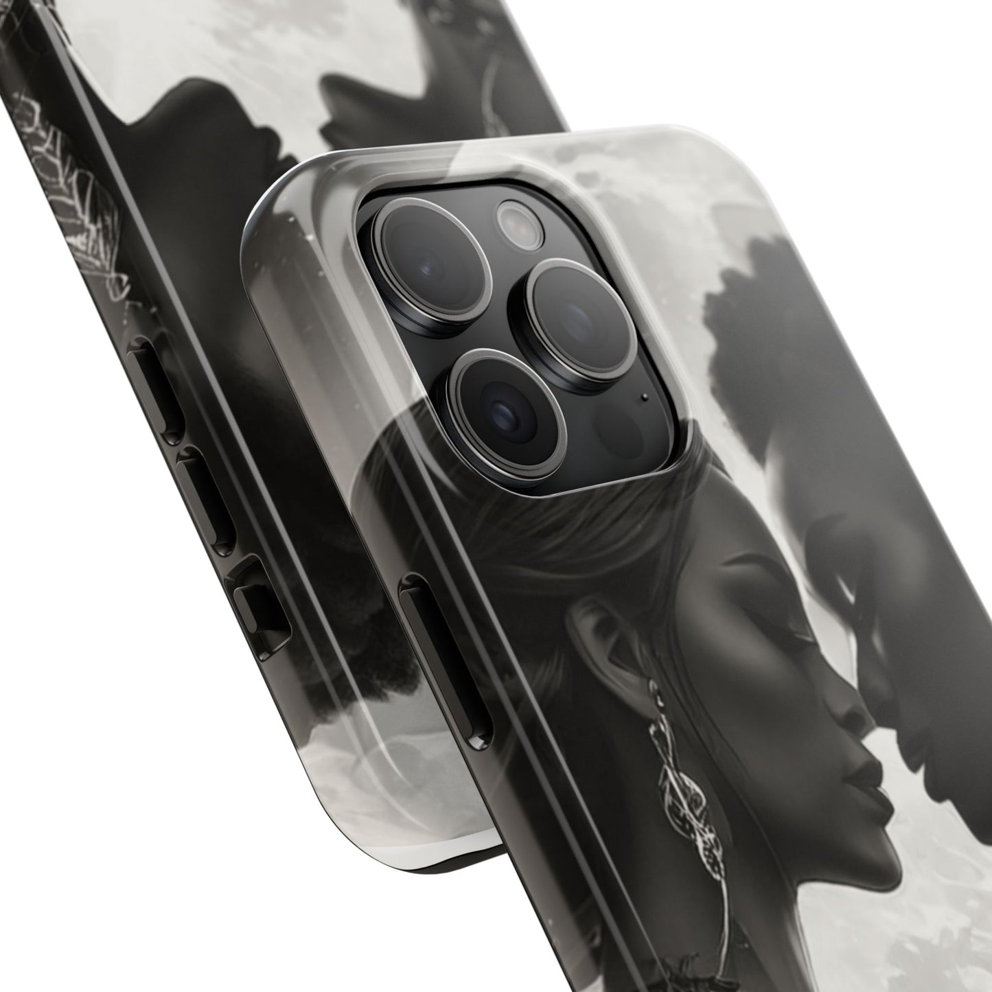 Elegant Black & White Phone Case with Dual Silhouette Design