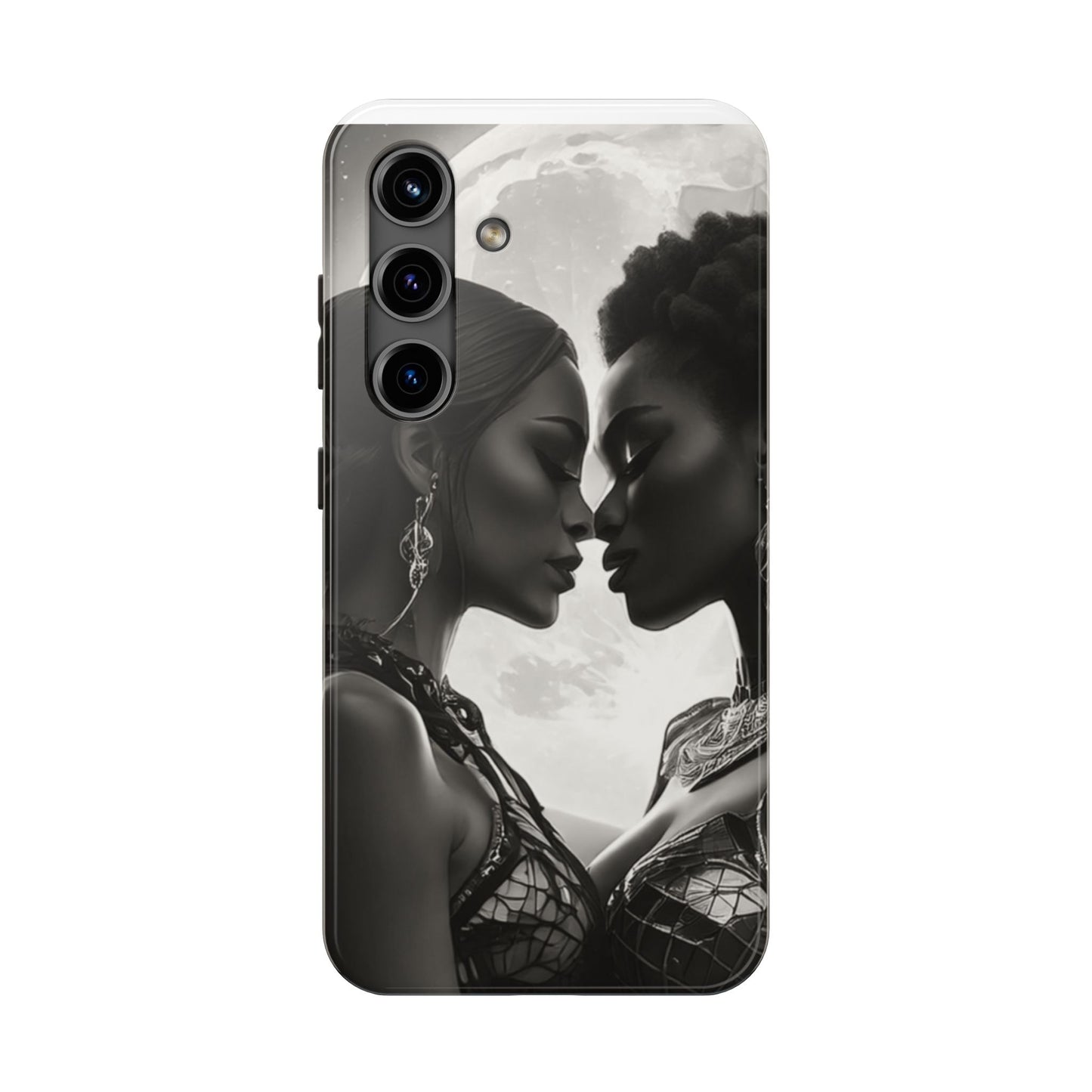 Elegant Black & White Phone Case with Dual Silhouette Design