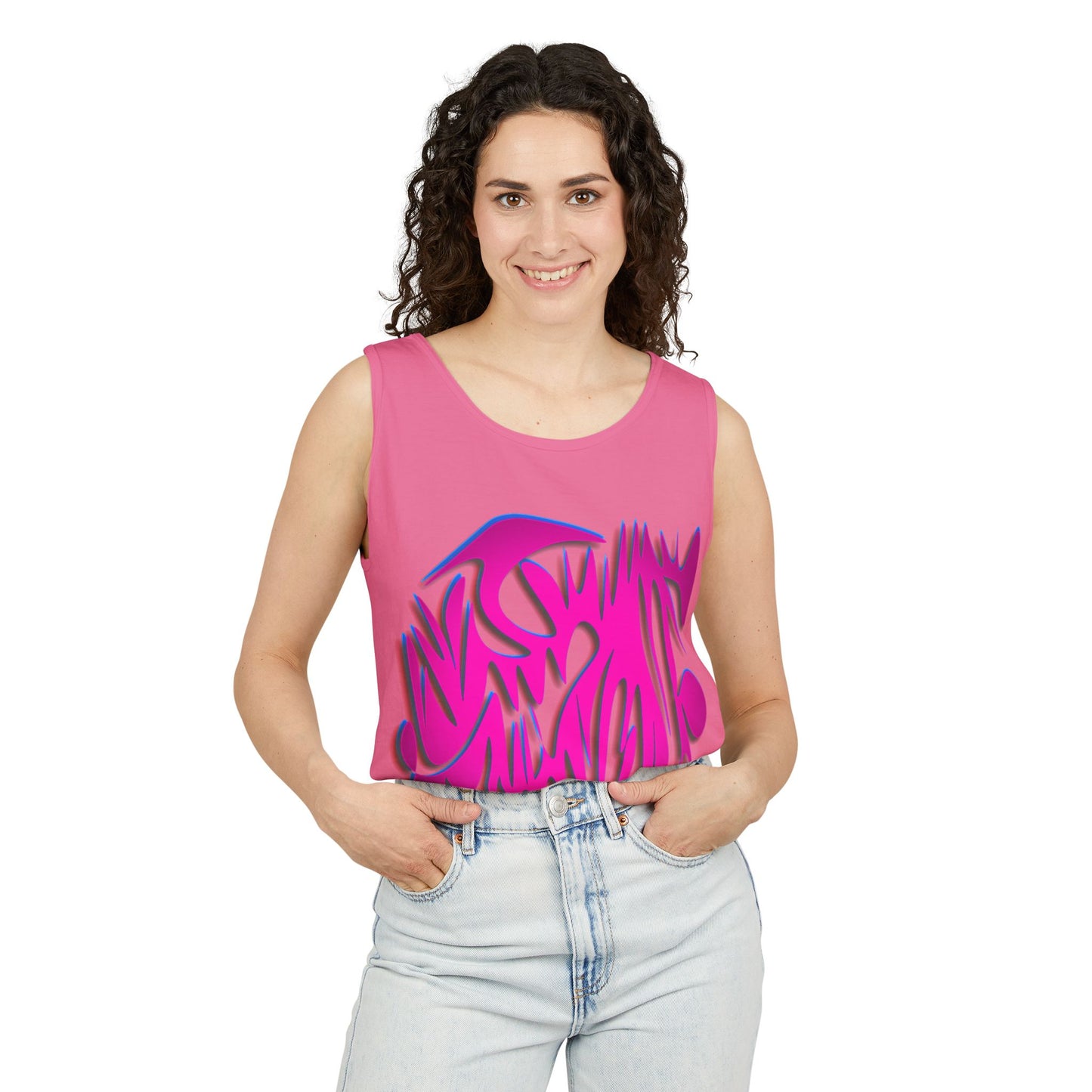 Vibrant Unisex Garment-Dyed Tank Top with Abstract Design