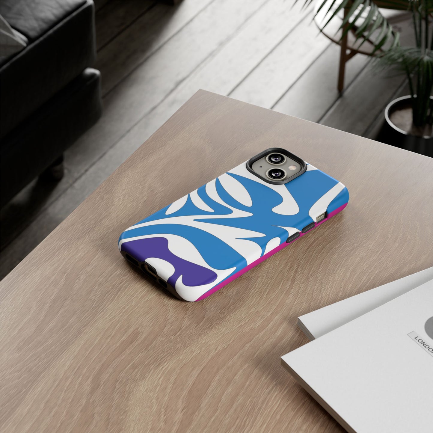 Stylish Tough Phone Case - Blue Abstract Design