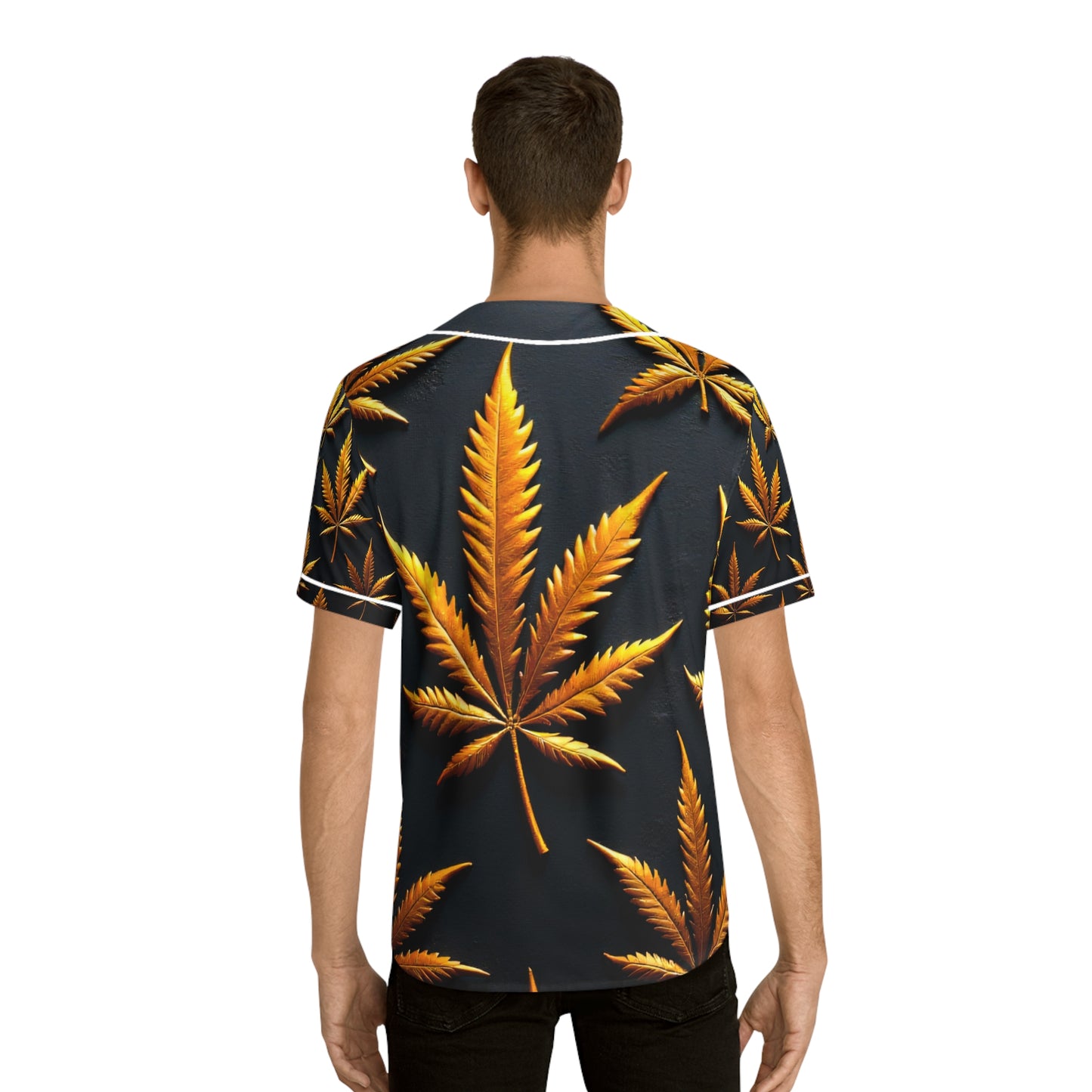 Baseball Jersey - Golden Cannabis, Relaxed Vibe, Perfect for Casual Outings, Festivals, Gifts for Nature Lovers, Unique Sportswear