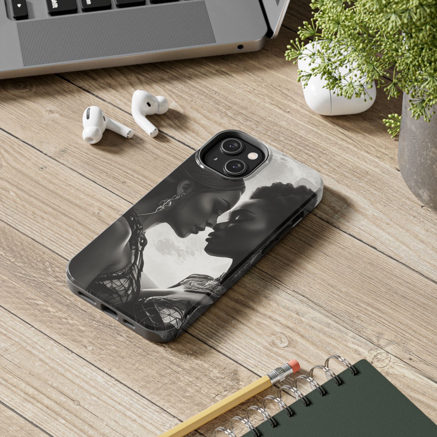 Elegant Black & White Phone Case with Dual Silhouette Design