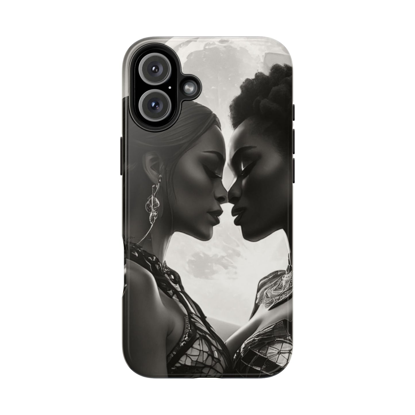 Elegant Black & White Phone Case with Dual Silhouette Design