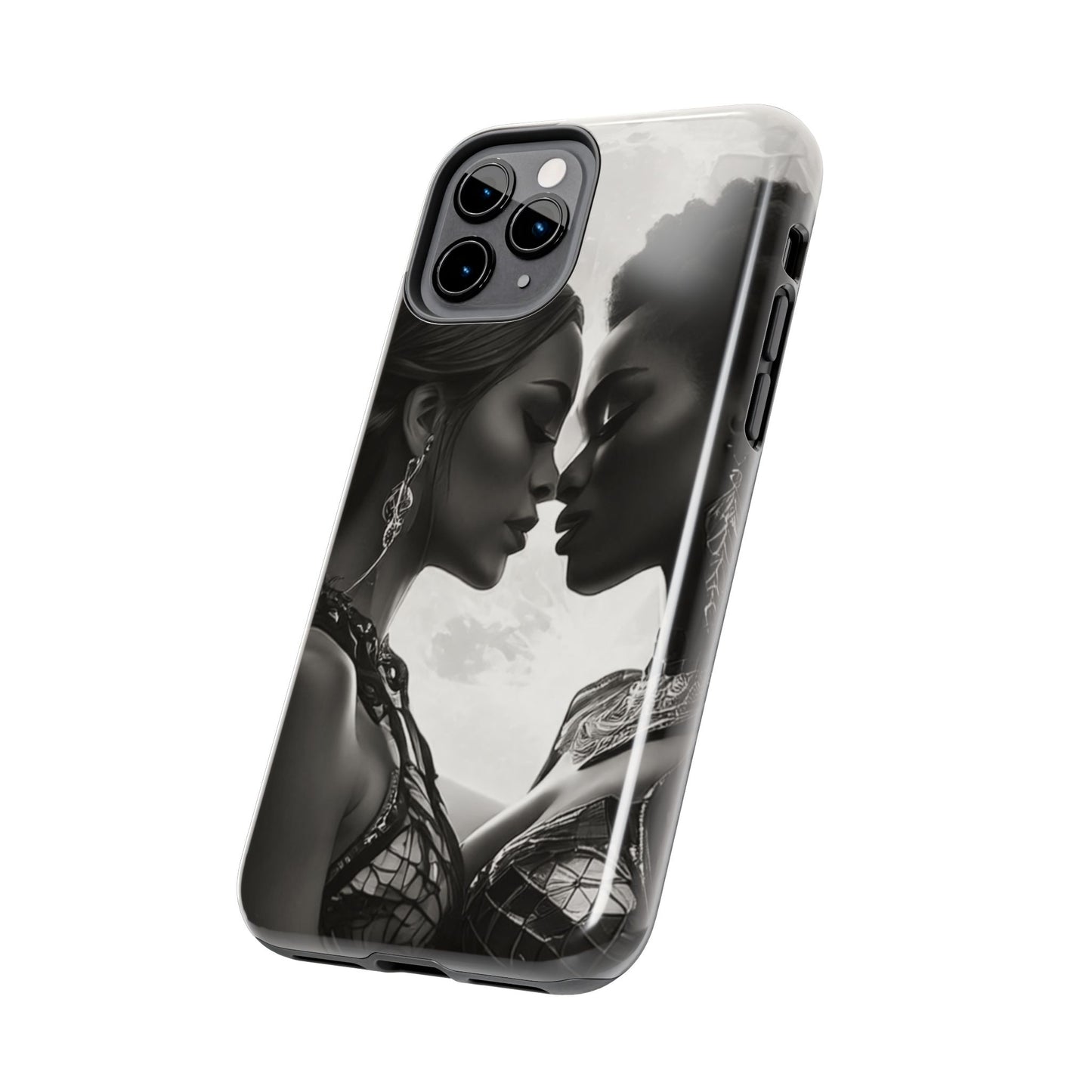 Elegant Black & White Phone Case with Dual Silhouette Design