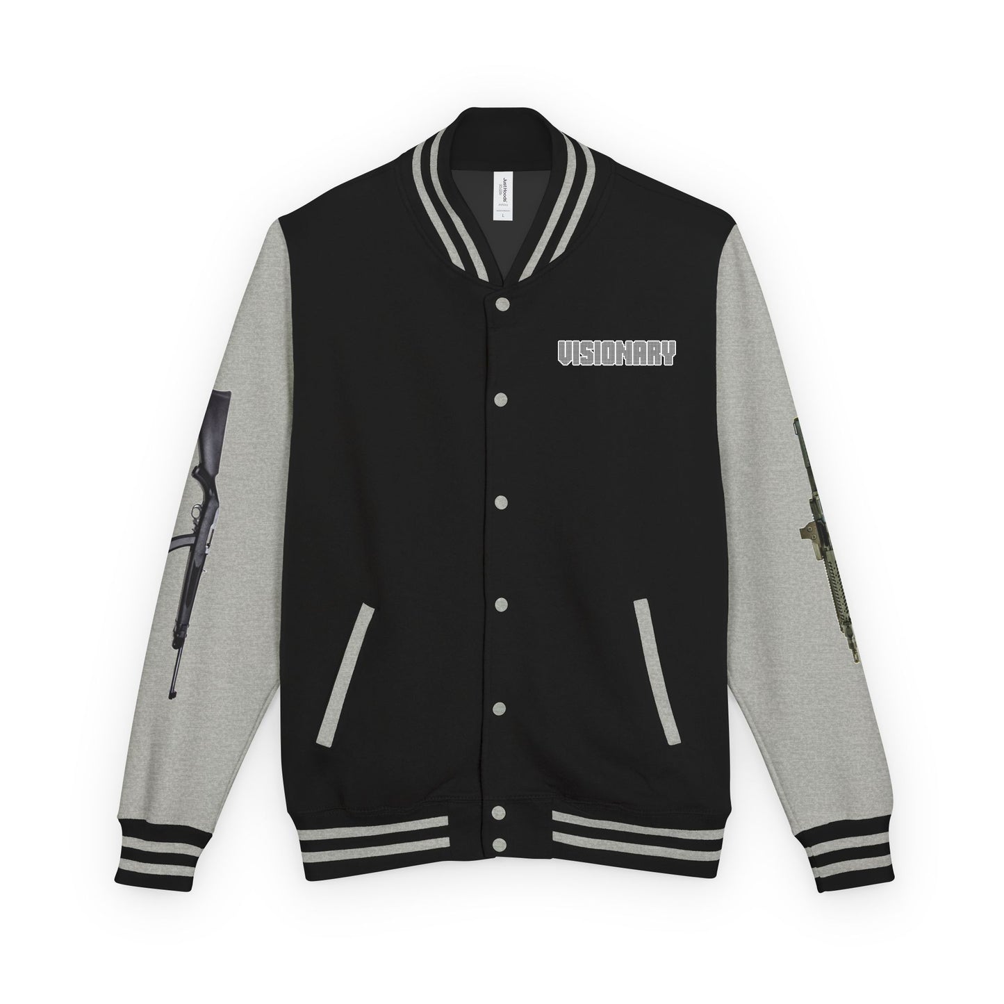 Unisex Heavyweight Letterman Jacket with Visionary Graphic, Casual Fashion, Trendy Outerwear, Unique Gift, Streetwear Style