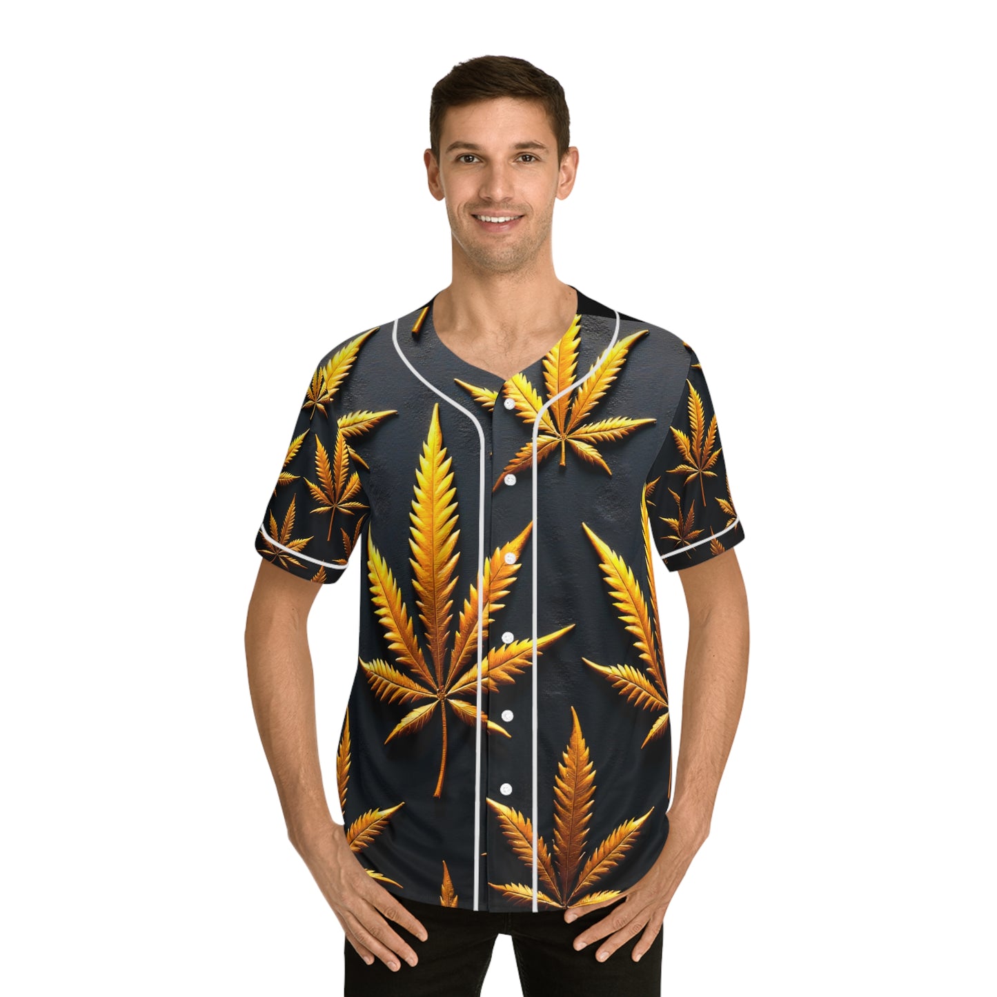 Baseball Jersey - Golden Cannabis, Relaxed Vibe, Perfect for Casual Outings, Festivals, Gifts for Nature Lovers, Unique Sportswear