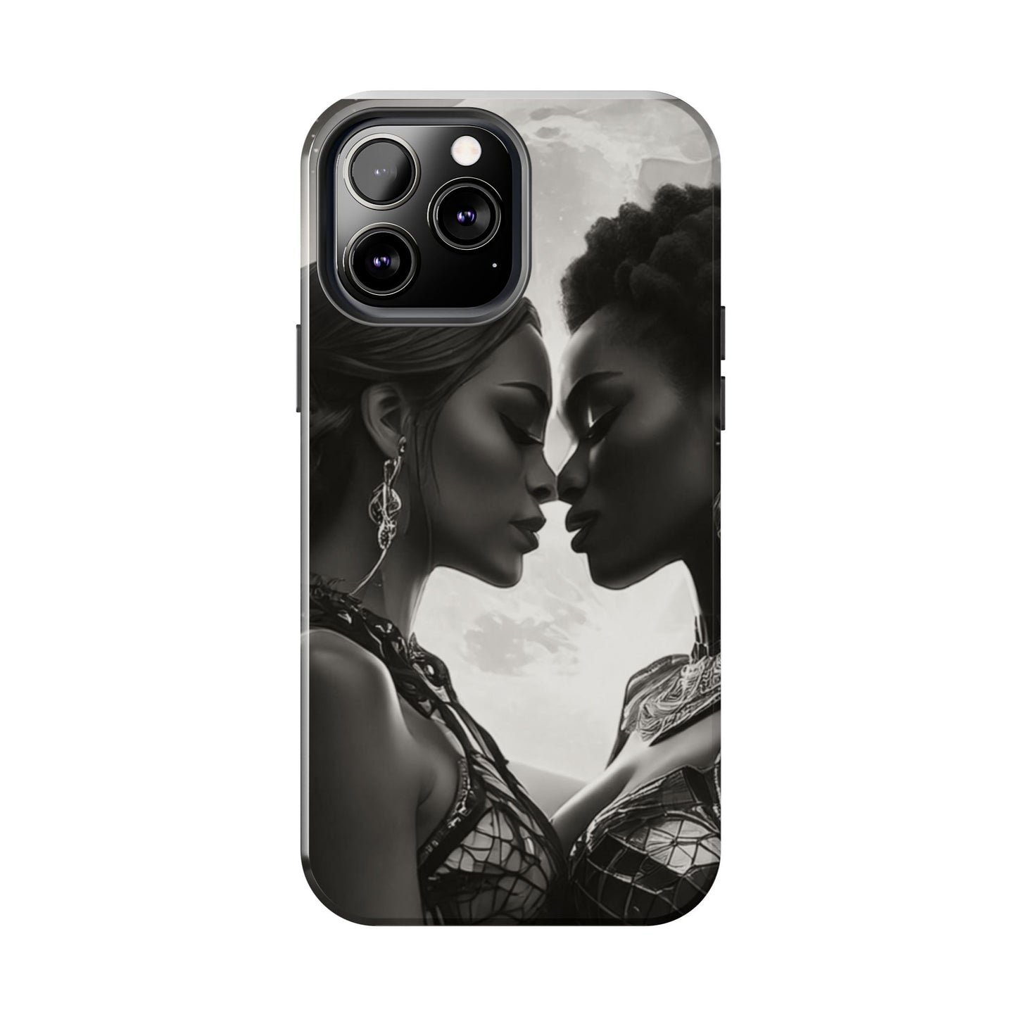 Elegant Black & White Phone Case with Dual Silhouette Design