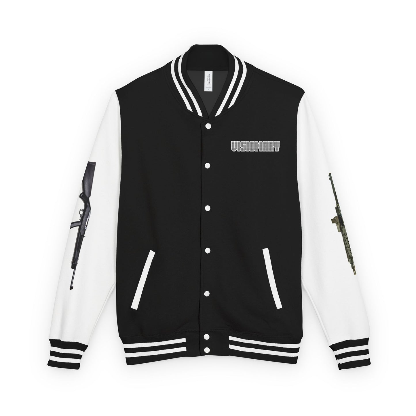 Unisex Heavyweight Letterman Jacket with Visionary Graphic, Casual Fashion, Trendy Outerwear, Unique Gift, Streetwear Style