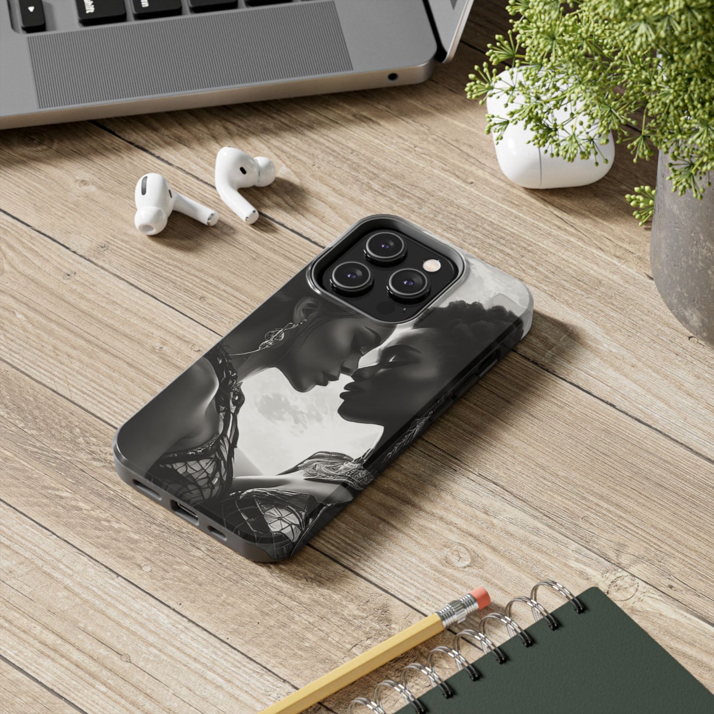 Elegant Black & White Phone Case with Dual Silhouette Design