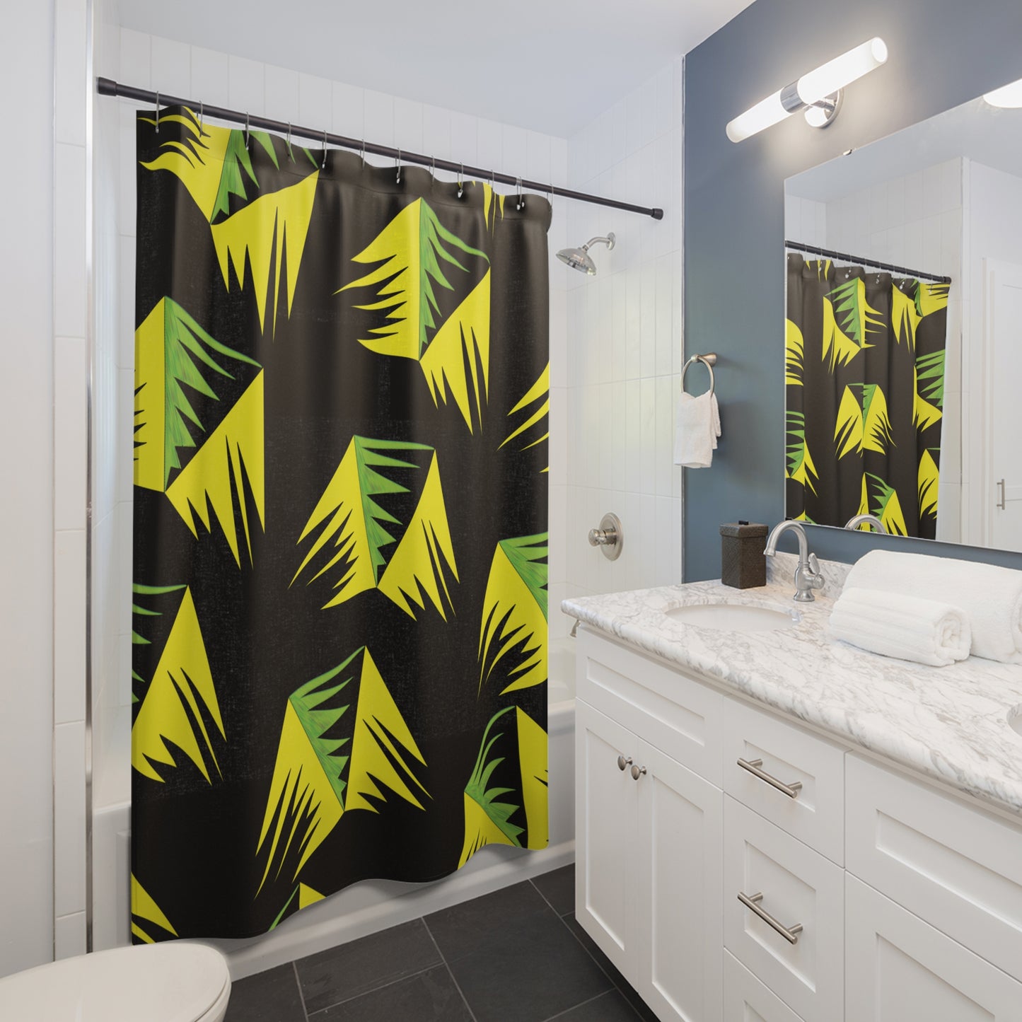 Tropical Vibe Shower Curtain with Bold Green and Yellow Design