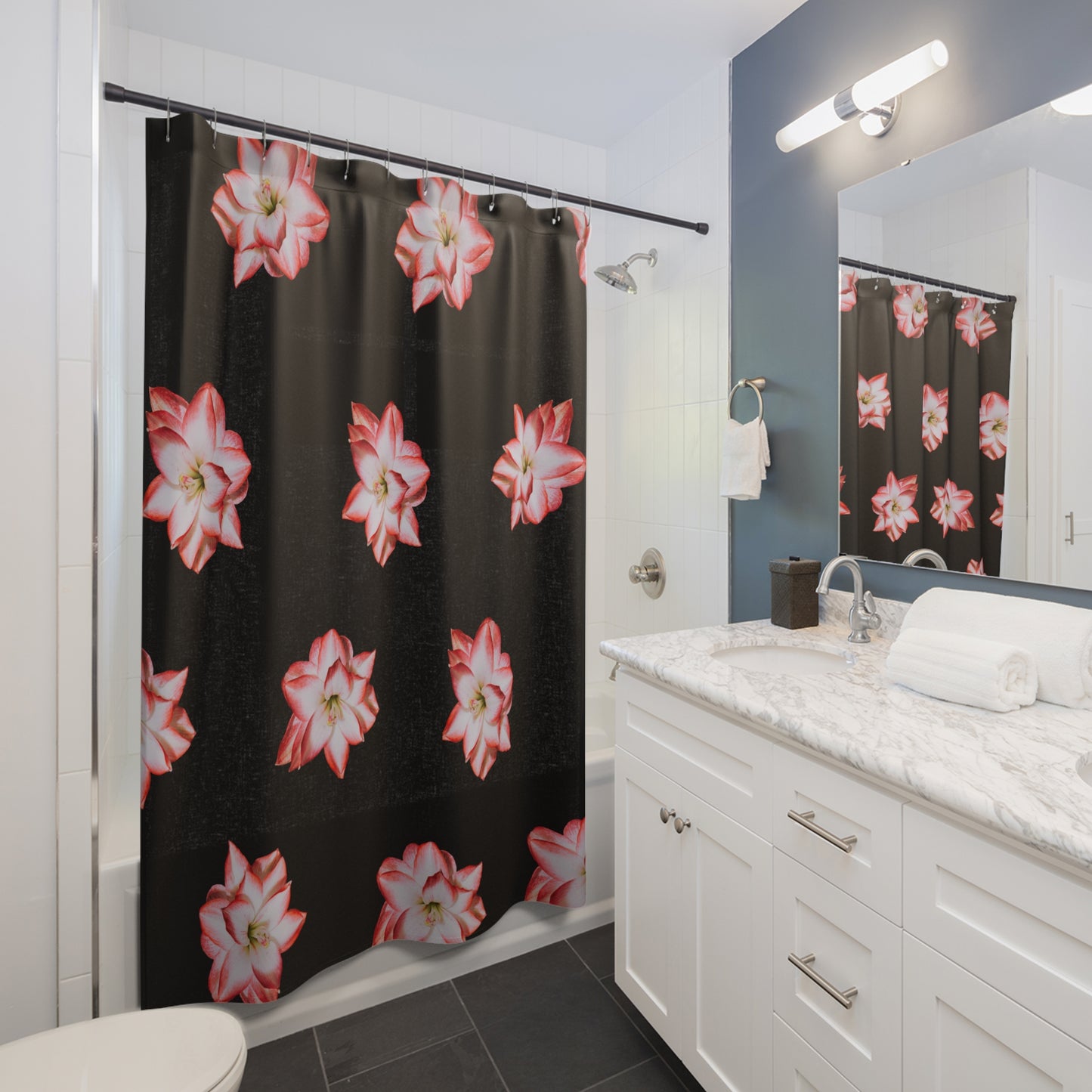 Floral Black Shower Curtain - Elegant Bathroom Decor