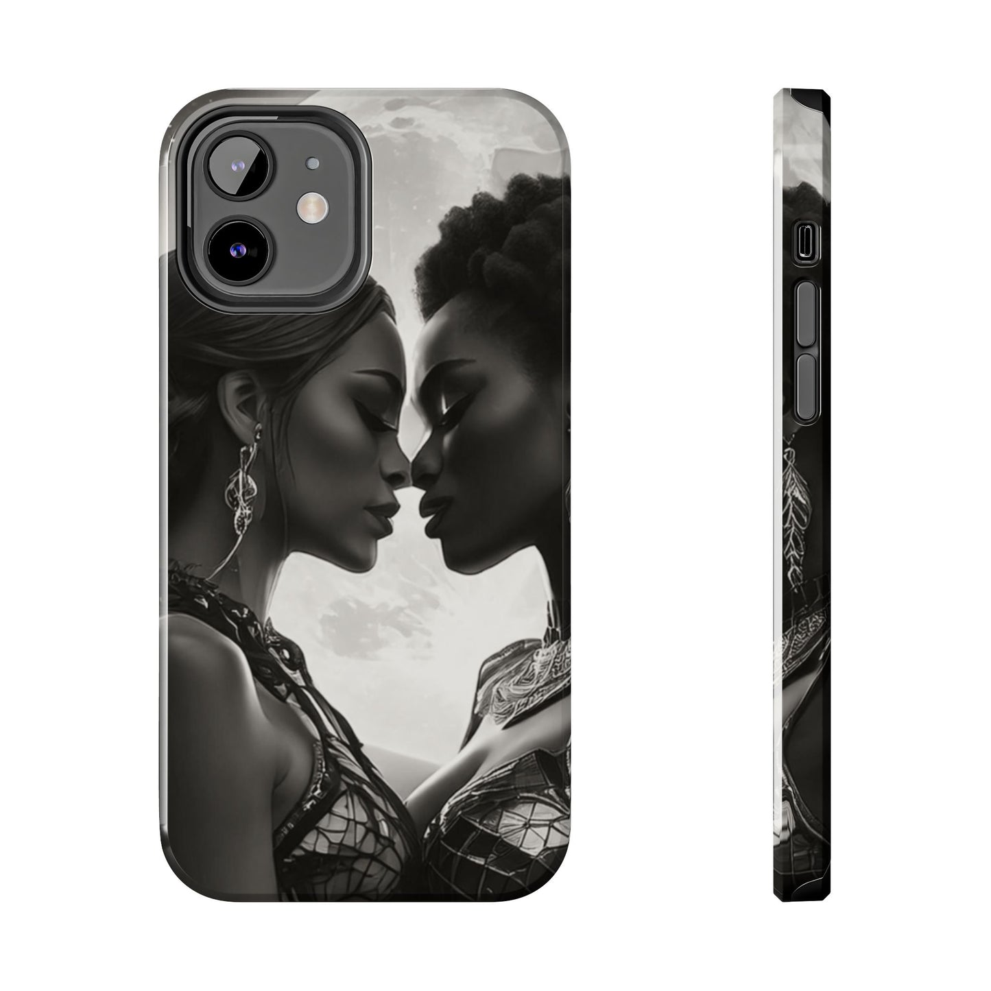 Elegant Black & White Phone Case with Dual Silhouette Design