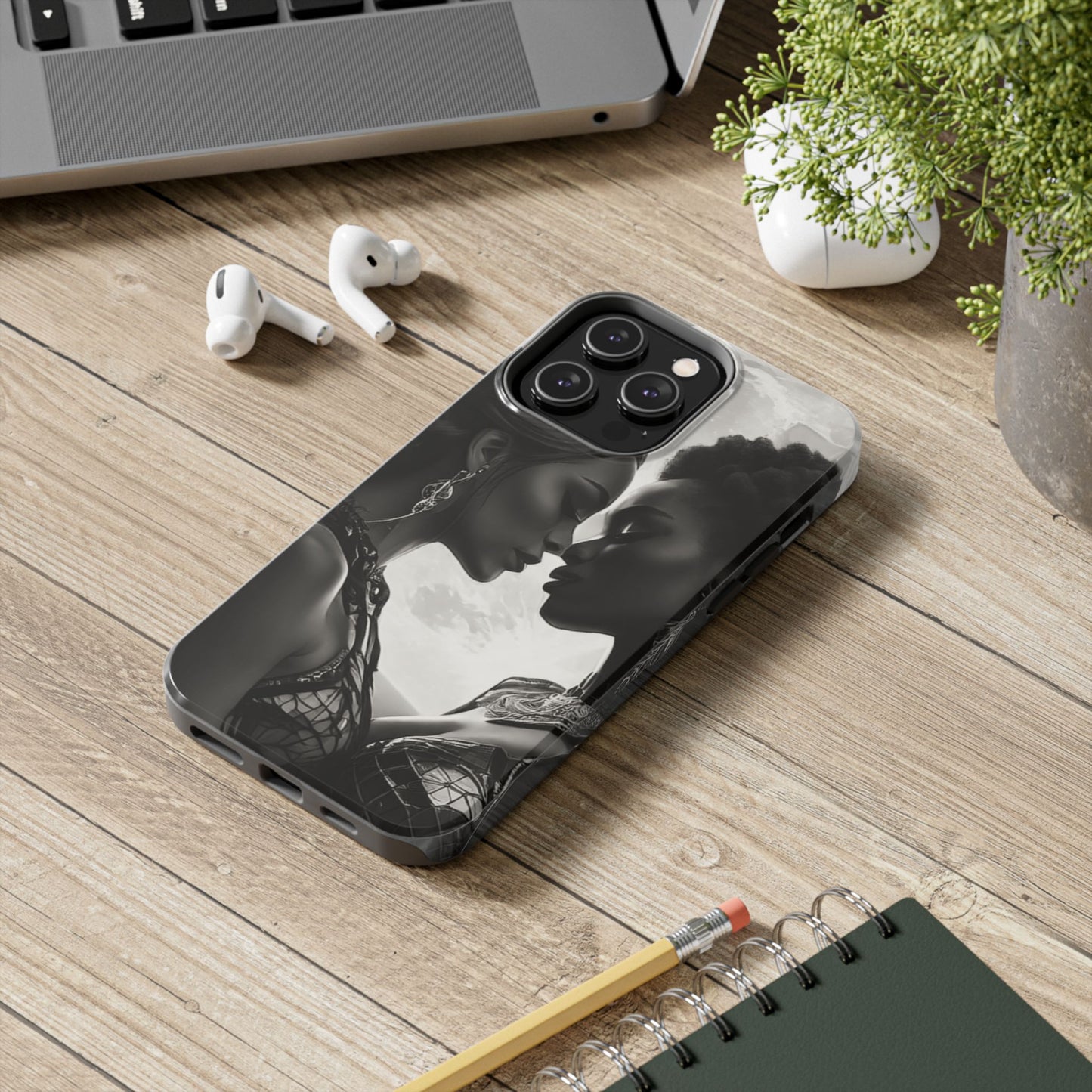 Elegant Black & White Phone Case with Dual Silhouette Design