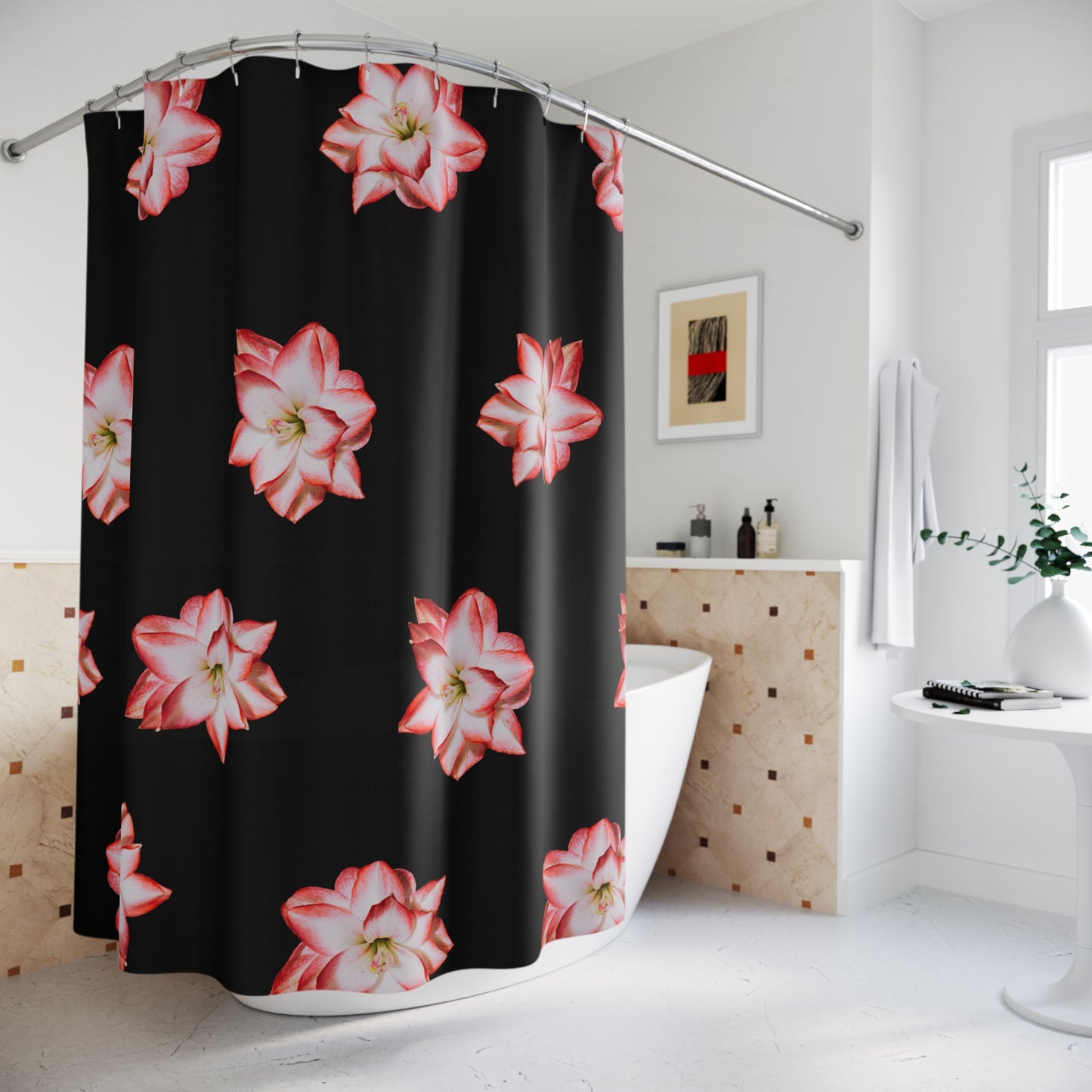 Floral Black Shower Curtain - Elegant Bathroom Decor