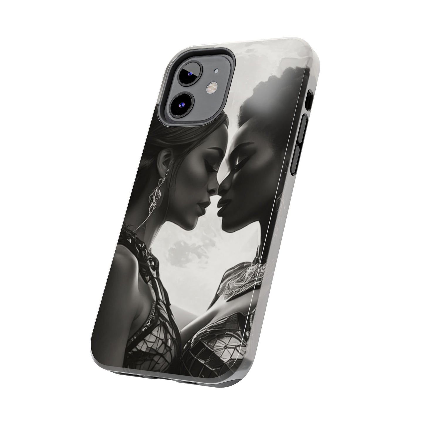 Elegant Black & White Phone Case with Dual Silhouette Design