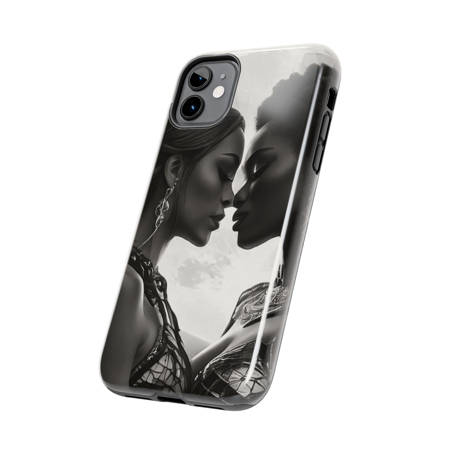 Elegant Black & White Phone Case with Dual Silhouette Design