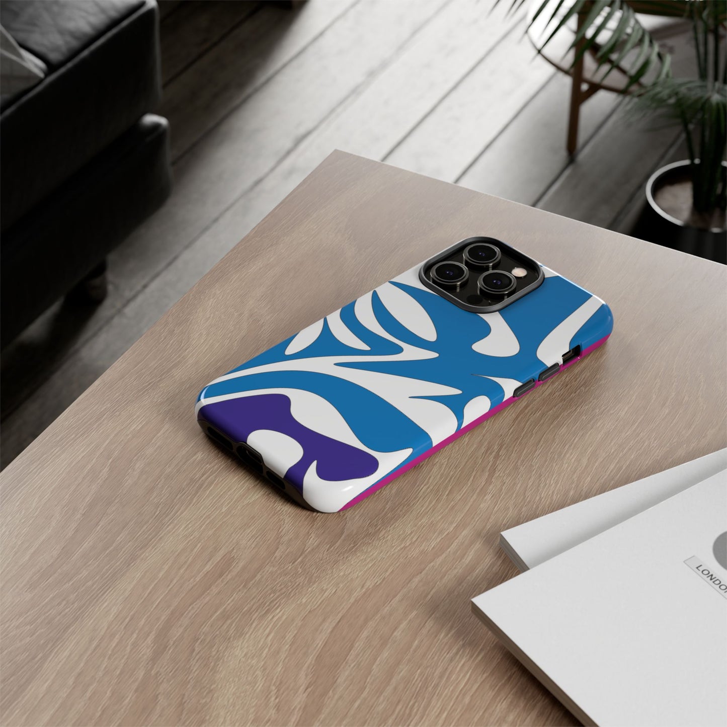Stylish Tough Phone Case - Blue Abstract Design
