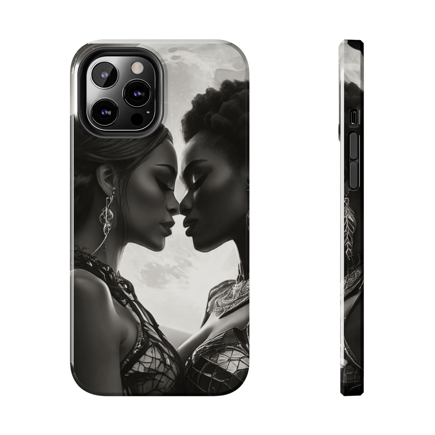 Elegant Black & White Phone Case with Dual Silhouette Design