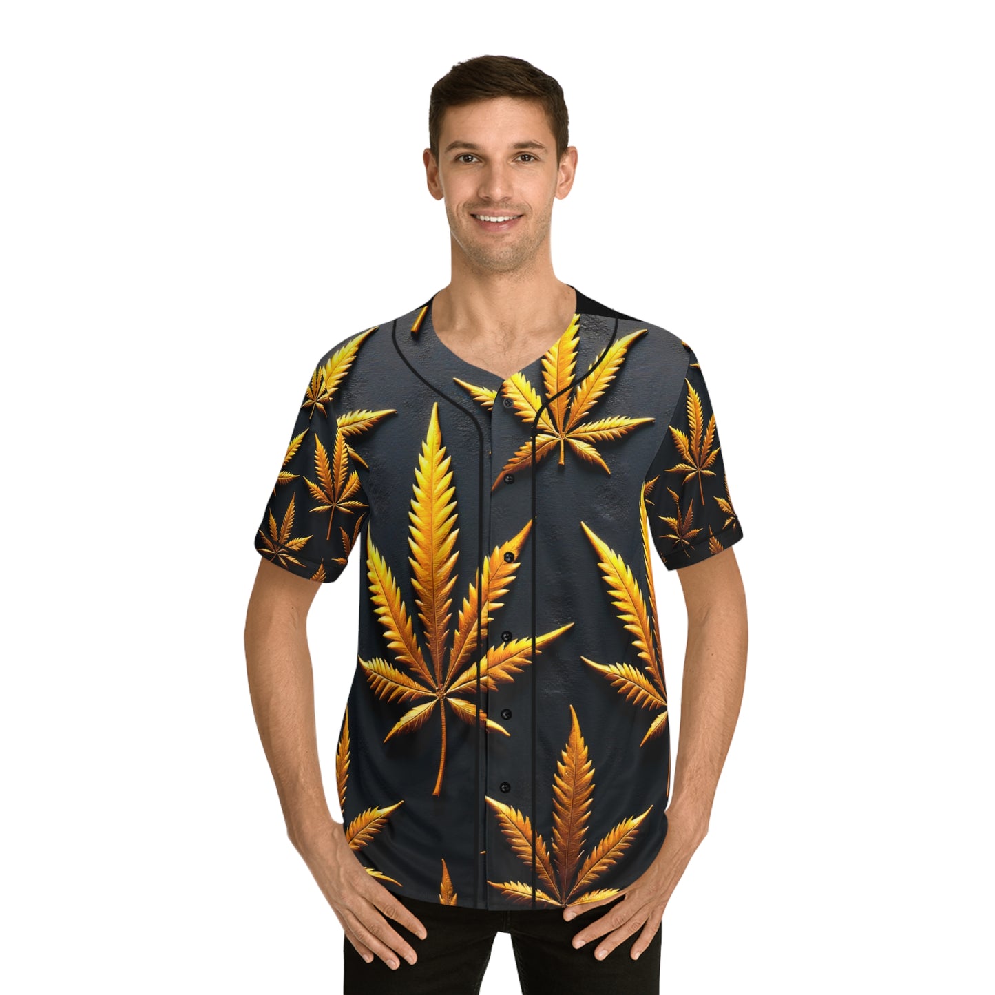 Baseball Jersey - Golden Cannabis, Relaxed Vibe, Perfect for Casual Outings, Festivals, Gifts for Nature Lovers, Unique Sportswear