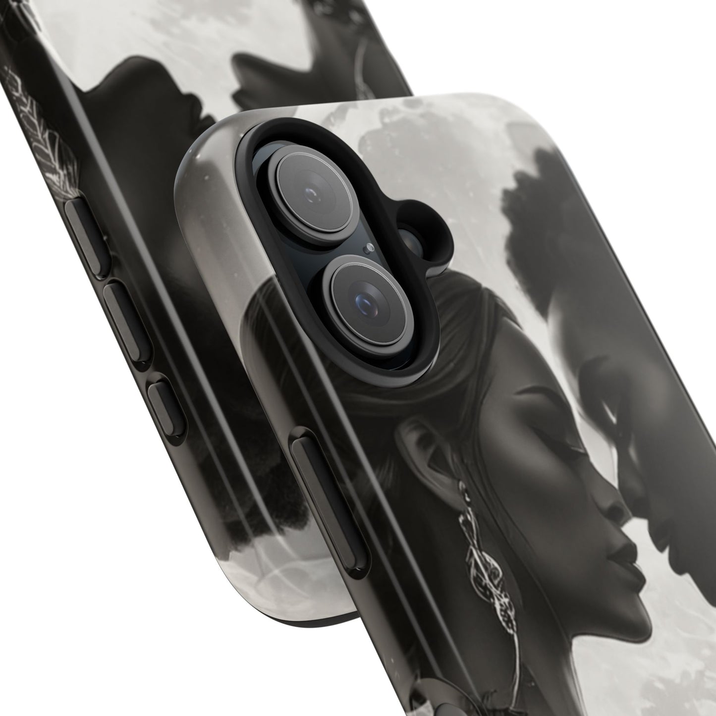 Elegant Black & White Phone Case with Dual Silhouette Design