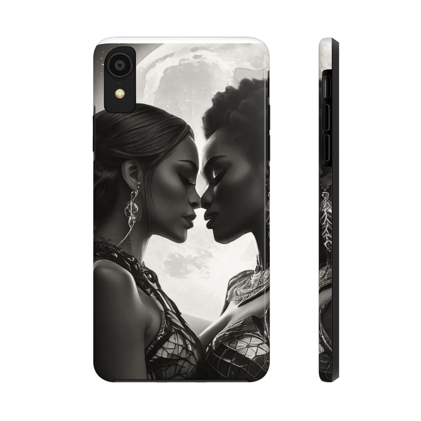 Elegant Black & White Phone Case with Dual Silhouette Design