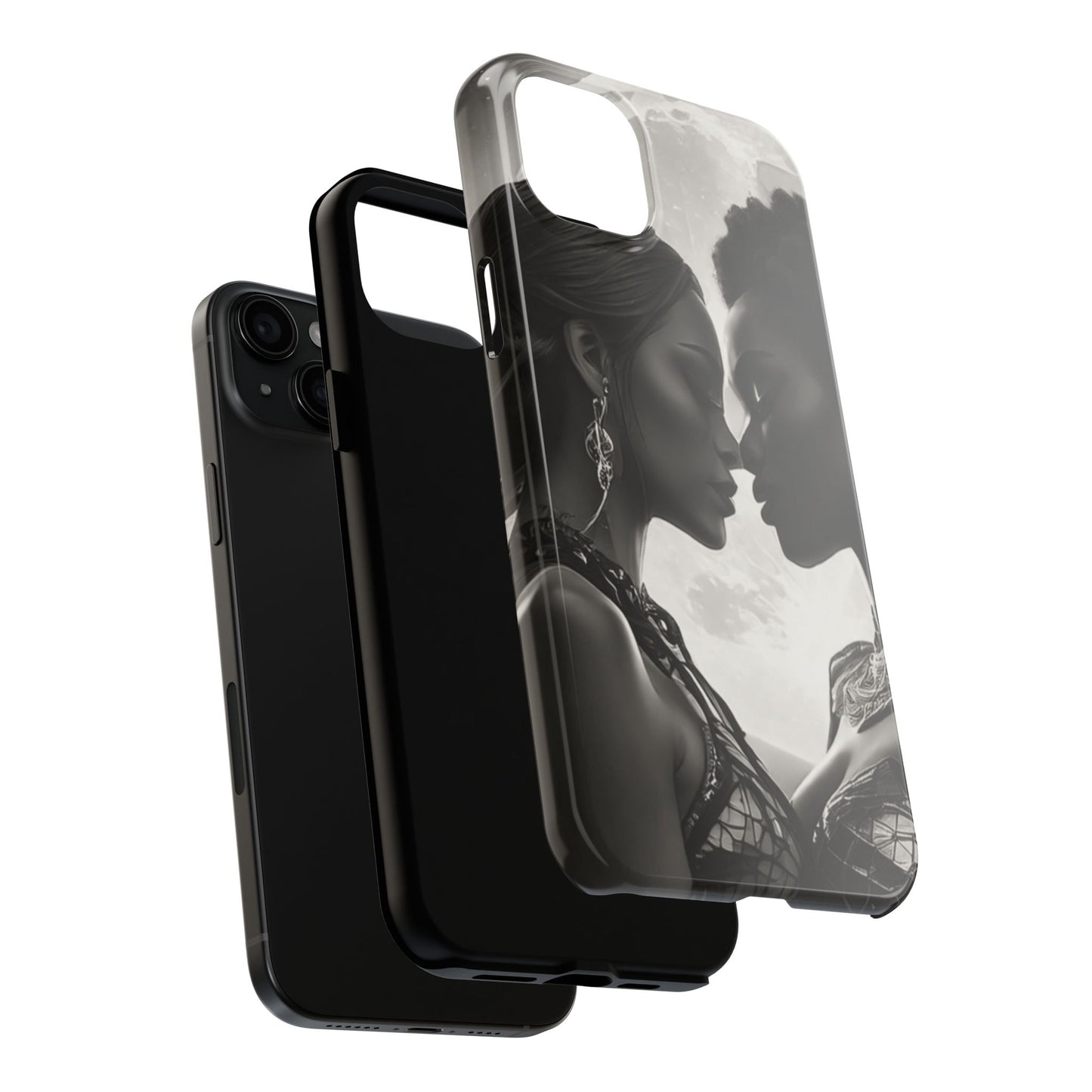 Elegant Black & White Phone Case with Dual Silhouette Design