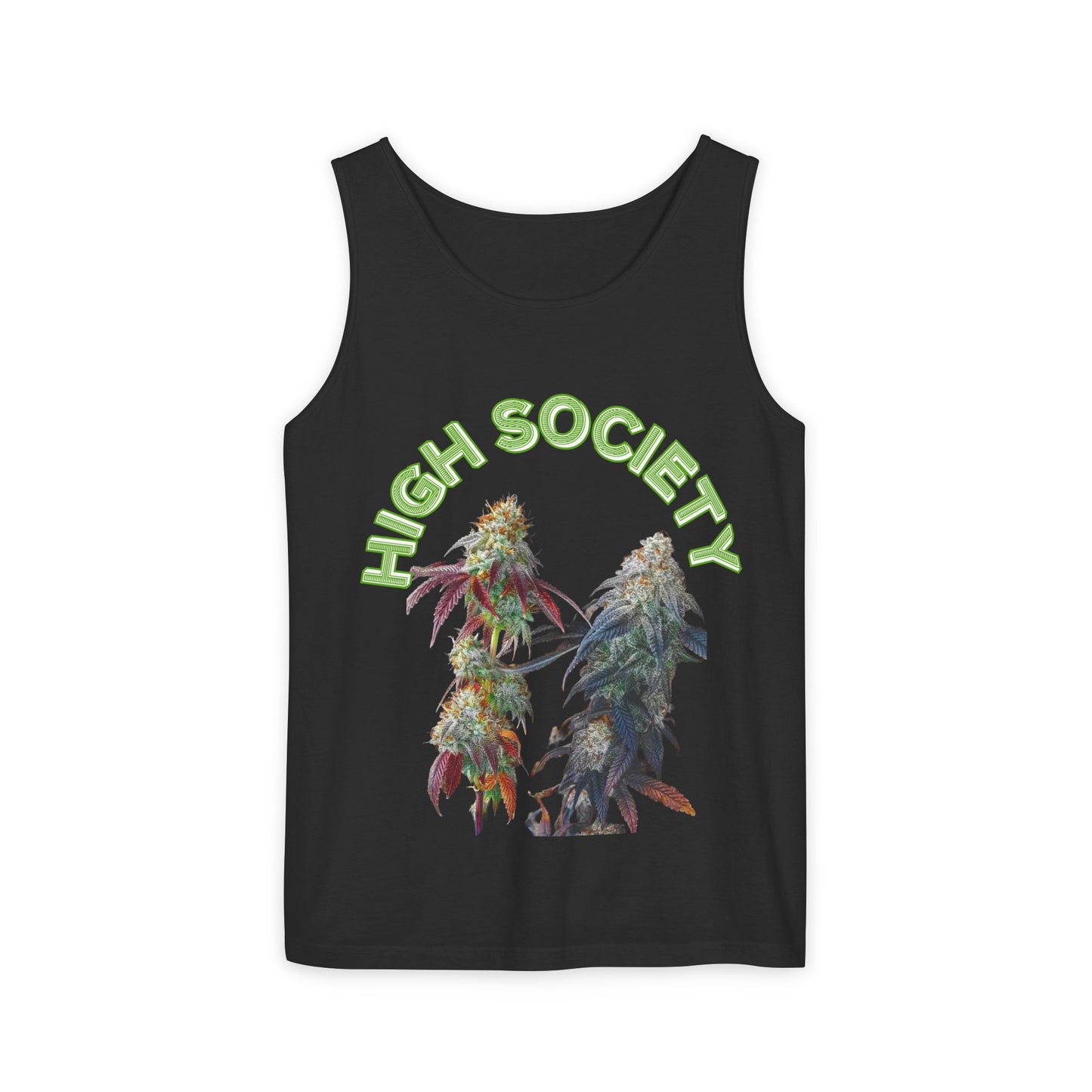 Cannabis High Society Unisex Tank Top - Trendy Apparel for Cannabis Enthusiasts, Summer Parties, Festivals, Gift for Friends