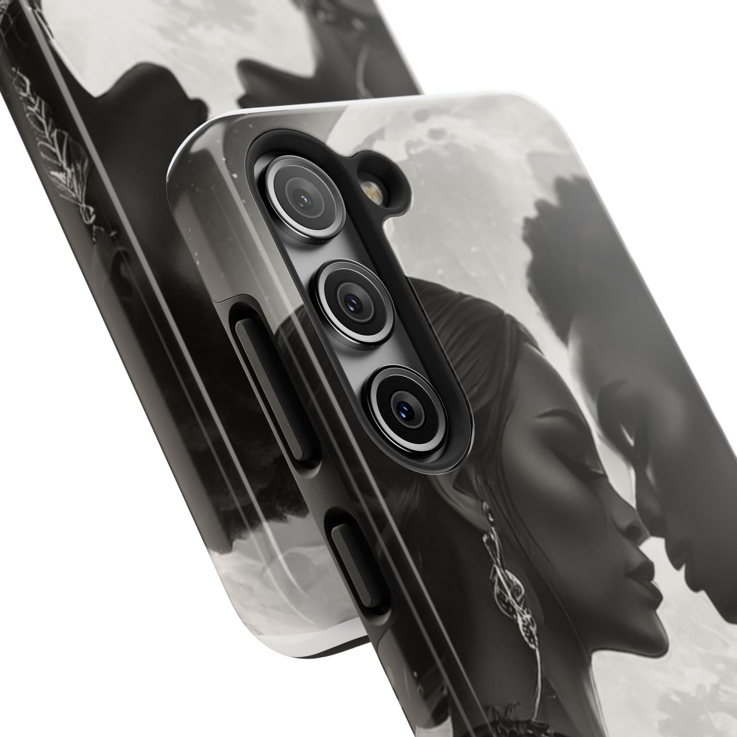 Elegant Black & White Phone Case with Dual Silhouette Design