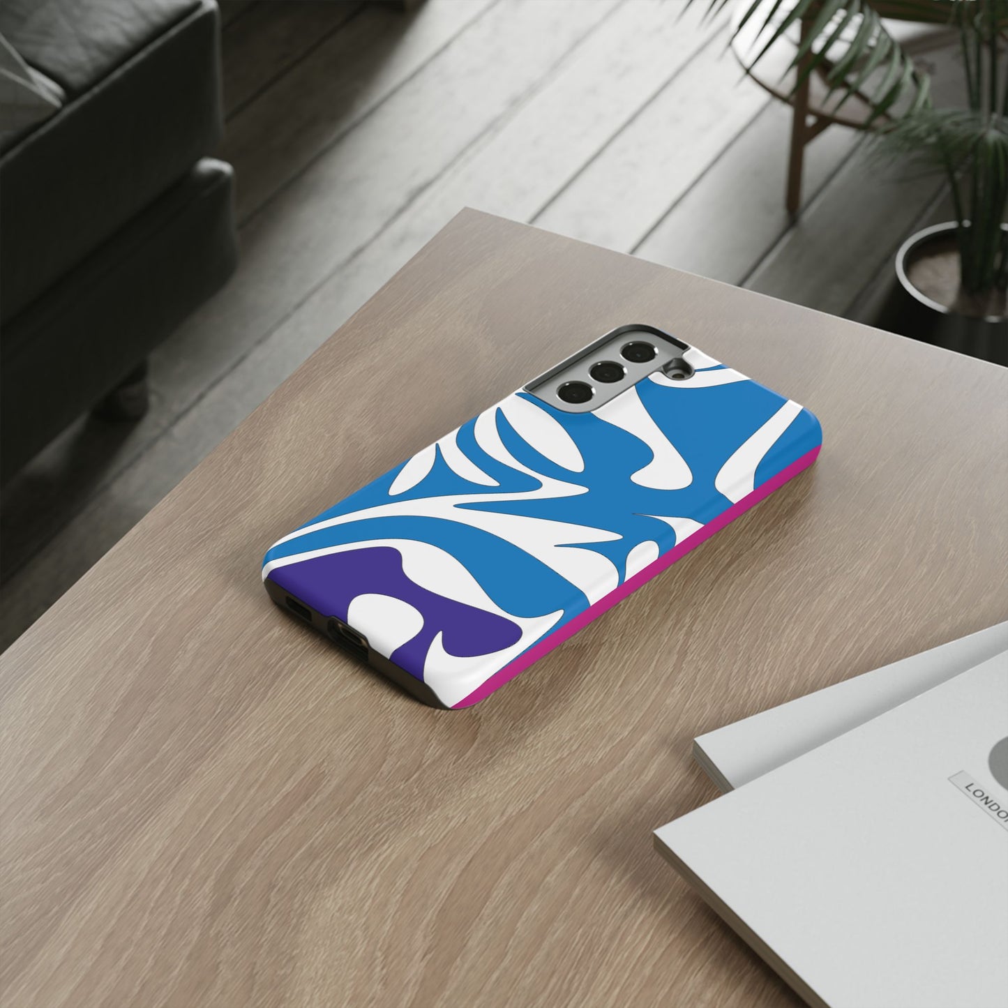 Stylish Tough Phone Case - Blue Abstract Design