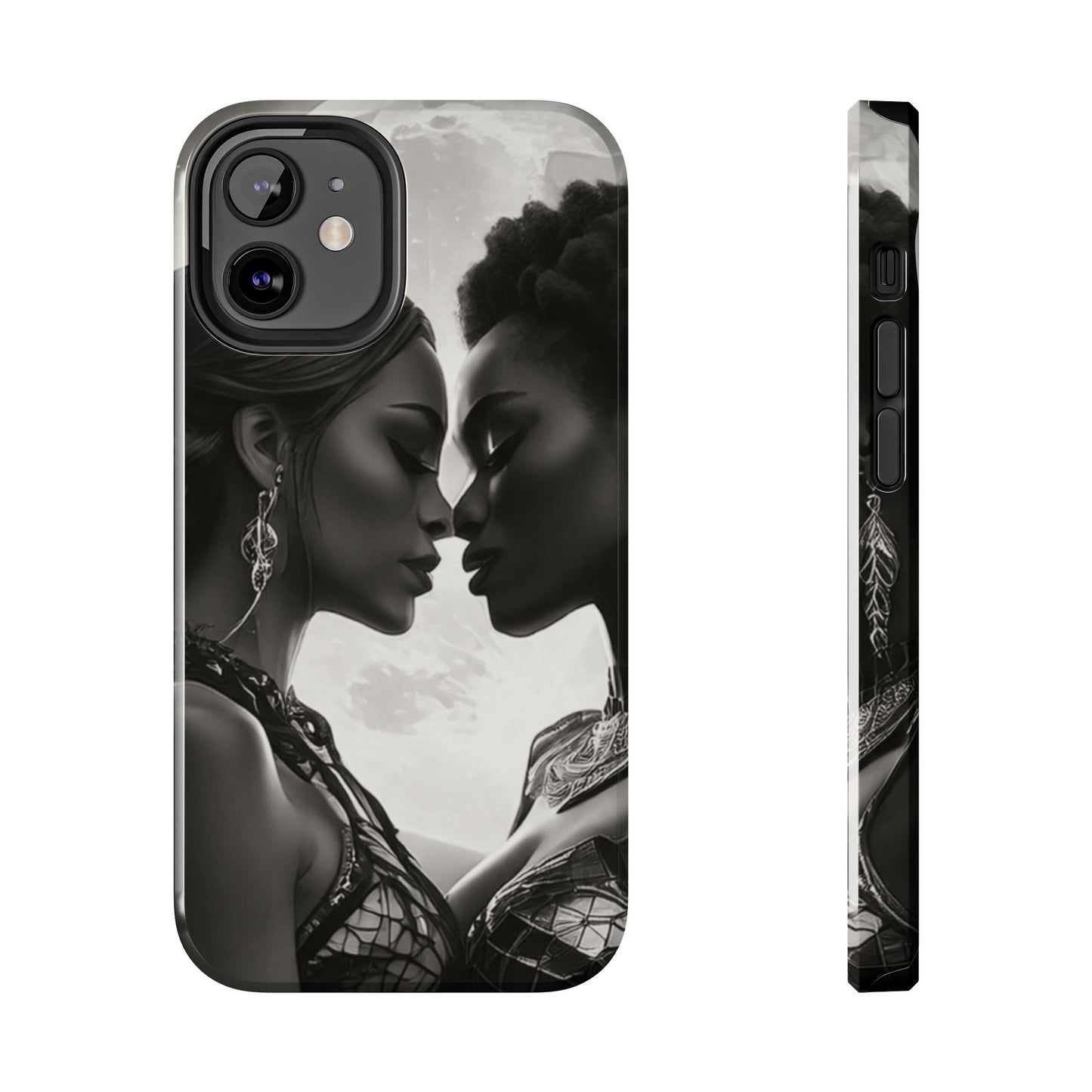 Elegant Black & White Phone Case with Dual Silhouette Design