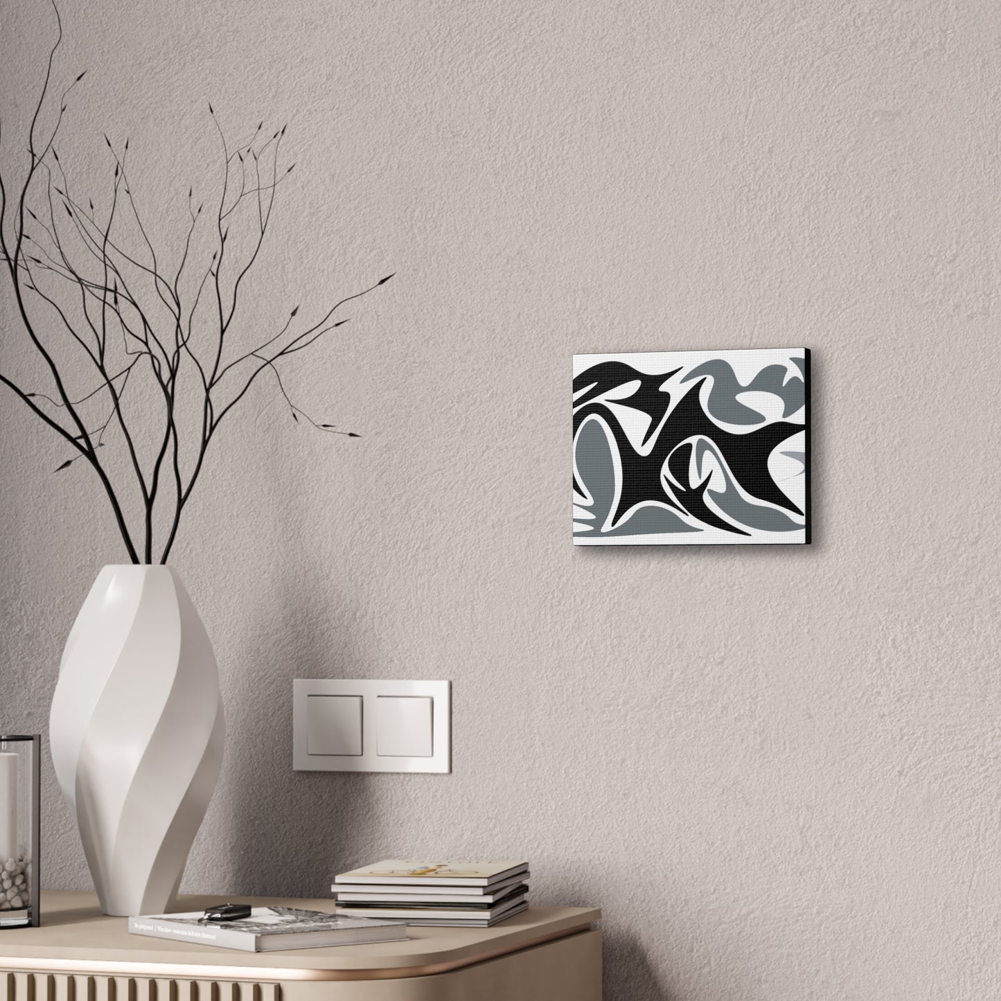 Modern Abstract Canvas Art - Stretched Wall Decor Black, White and Gray