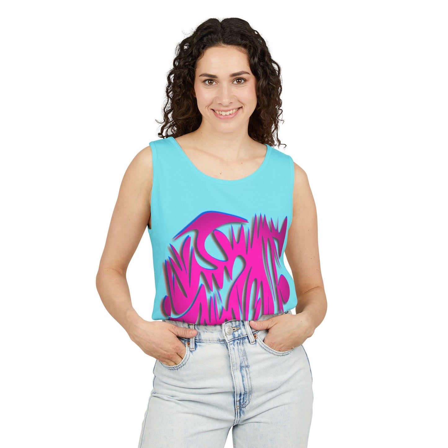 Vibrant Unisex Garment-Dyed Tank Top with Abstract Design