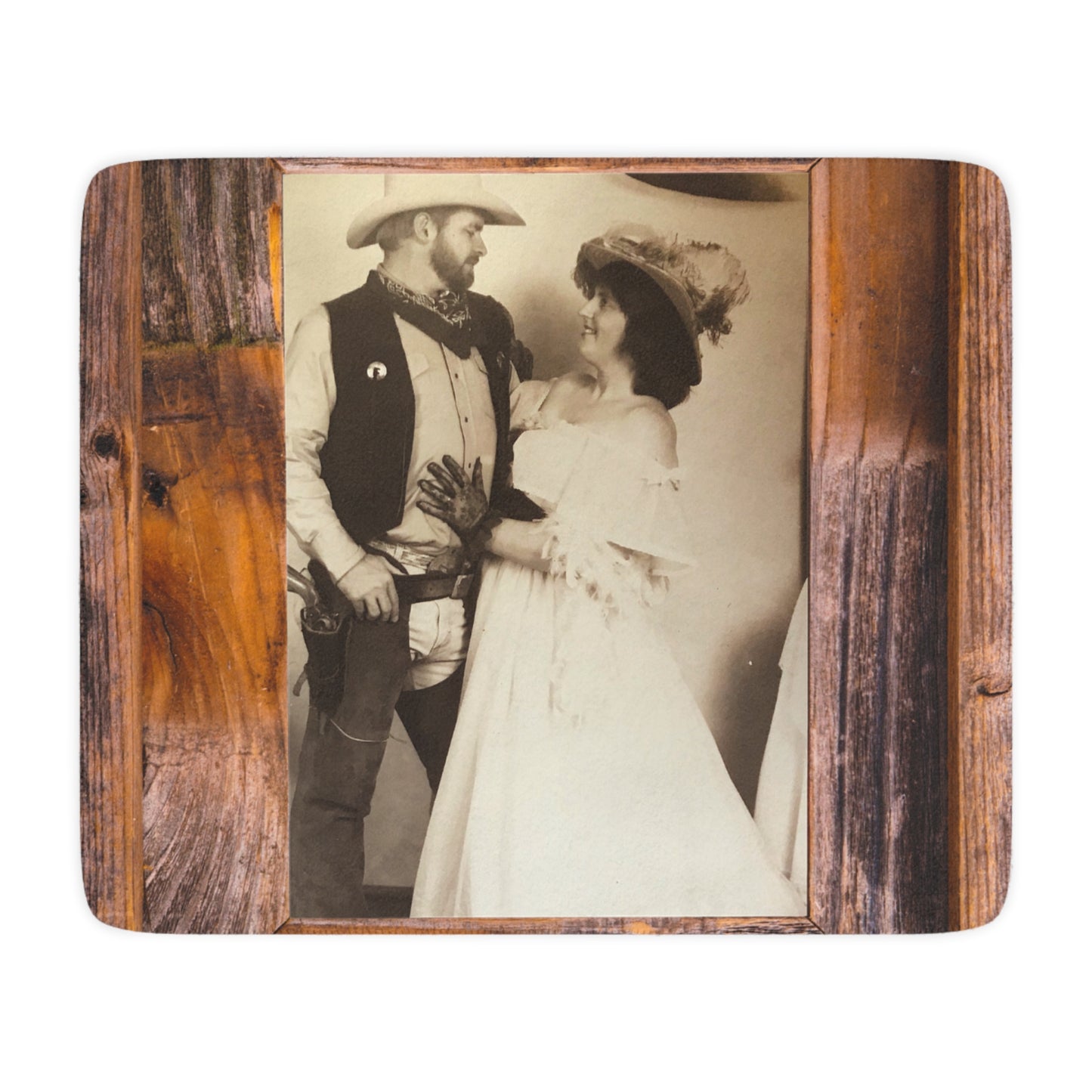 Vintage Western Photo Sherpa Blanket — Tan Cozy Throw with Rustic Wood Frame Design